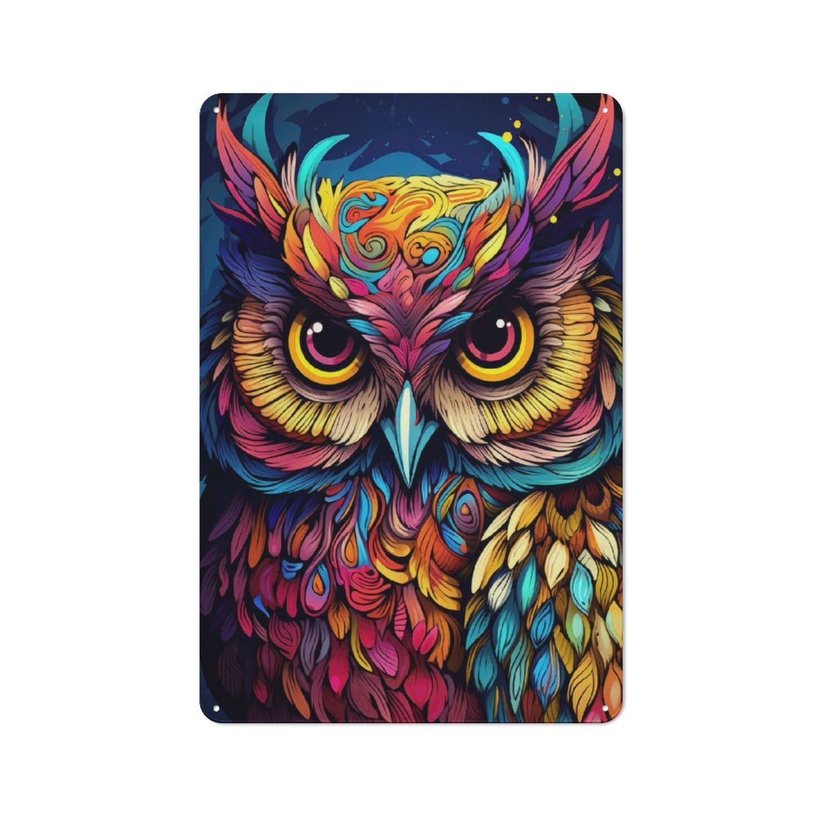 Junmoney Watchful Owl Retro Metal Sign 30X20cm For Hobby Room Or Studio, Autumn Wall Decor For Creative Interior Collectors