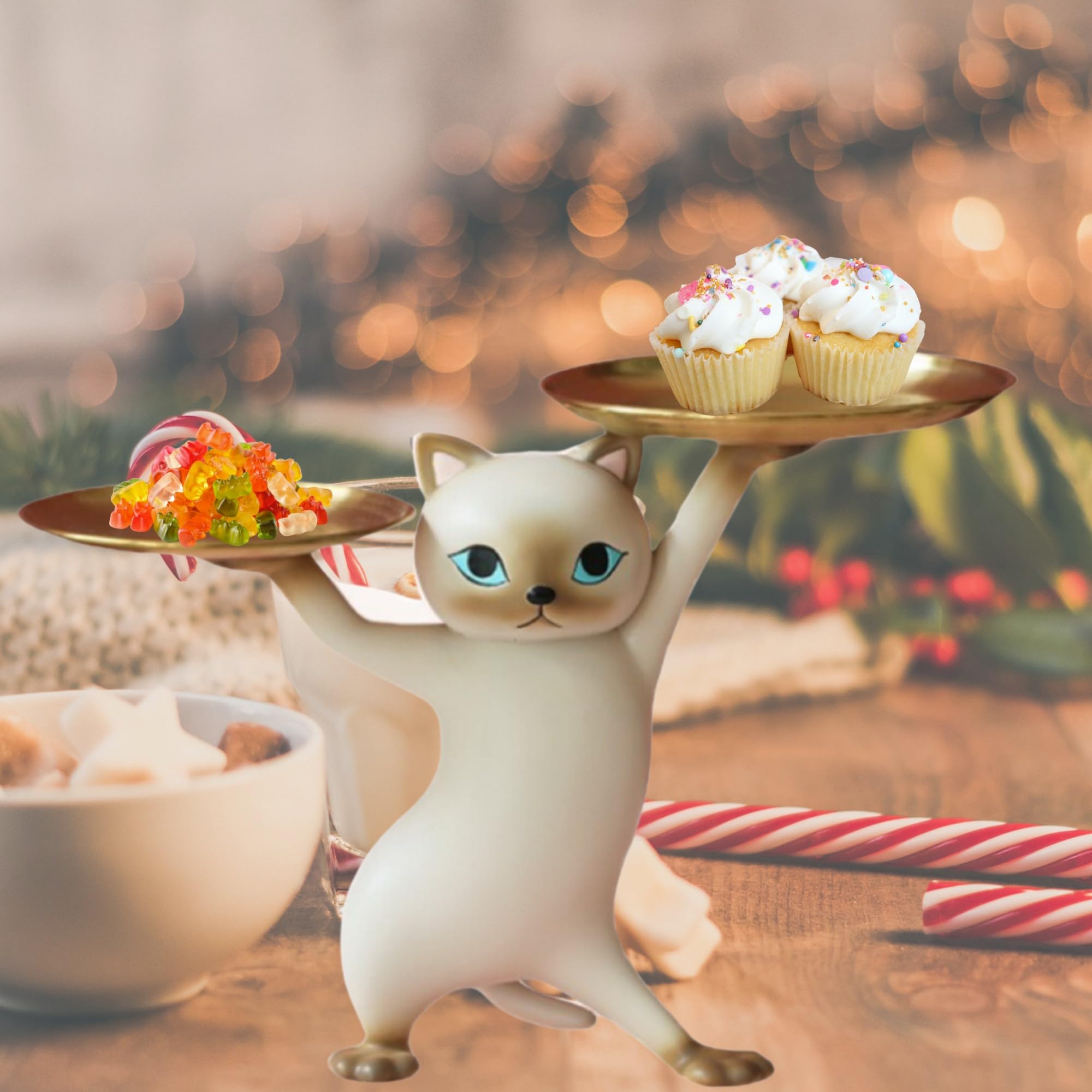 Elegante Katzenfigur Schlüsselschale für tischdeko - Skulptur Deko für Büro deko - deko Flur - Praktische Ablage für Schlüssel, Schmuck und Kleinigkeiten - Geschenk für Katzenliebhaber (Grau)