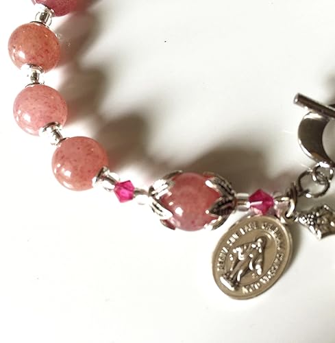 Miniatura 5 de elegantmedical PULSERA DE CUENTAS DE CUARZO FRESA INDUSTRIAL CRUZ Rosario de Viaje Flor de Plata, Plata