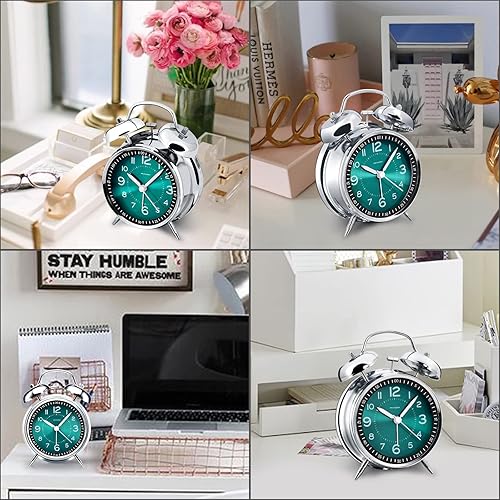 Miniatura 4 de Peakeep Reloj despertador ruidoso para adultos que duermen pesados, de metal, de 4 pulgadas, doble campana, funciona con pilas, para decoración de