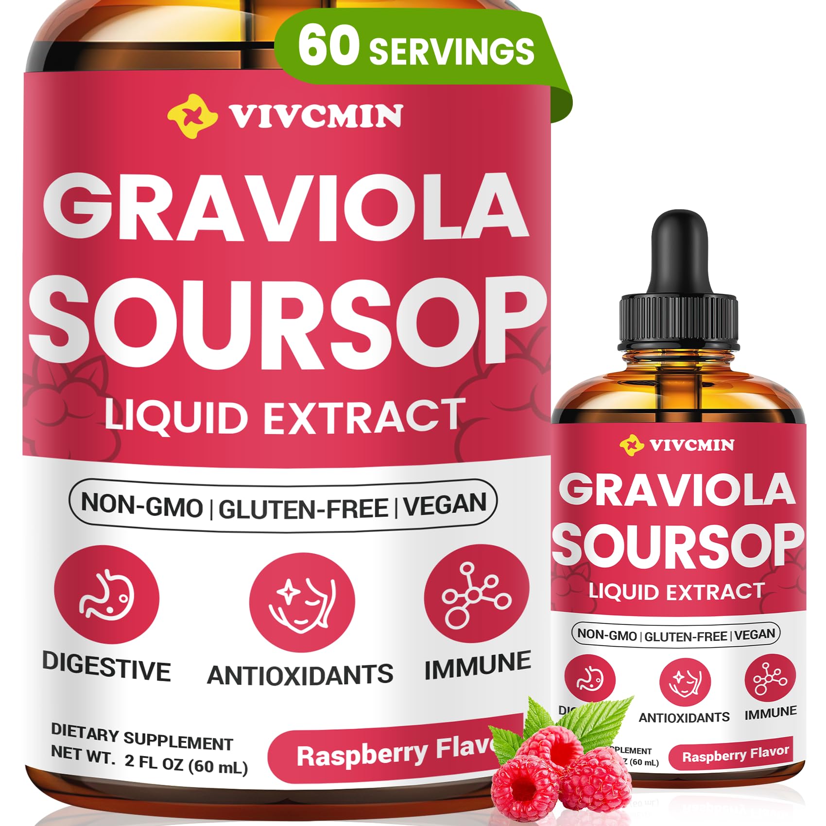 Soursop Bitters Liquid Graviola Leaf Extract 2 Fl Oz – Raspberry Flavor