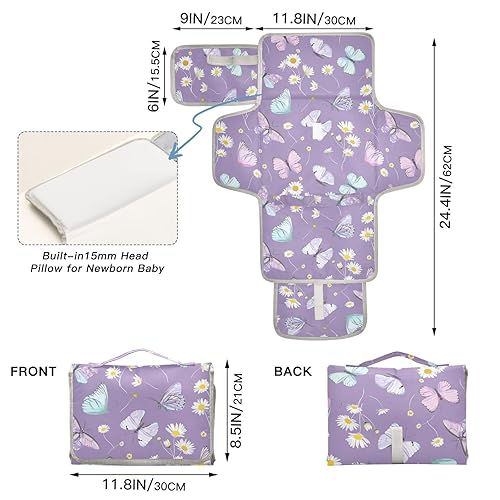 Miniatura 4 de Cambiador portátil para bebé  Mariposa púrpura impermeable cambiador de pañales cambiador de viaje con almohada incorporada  Regalo de ducha para