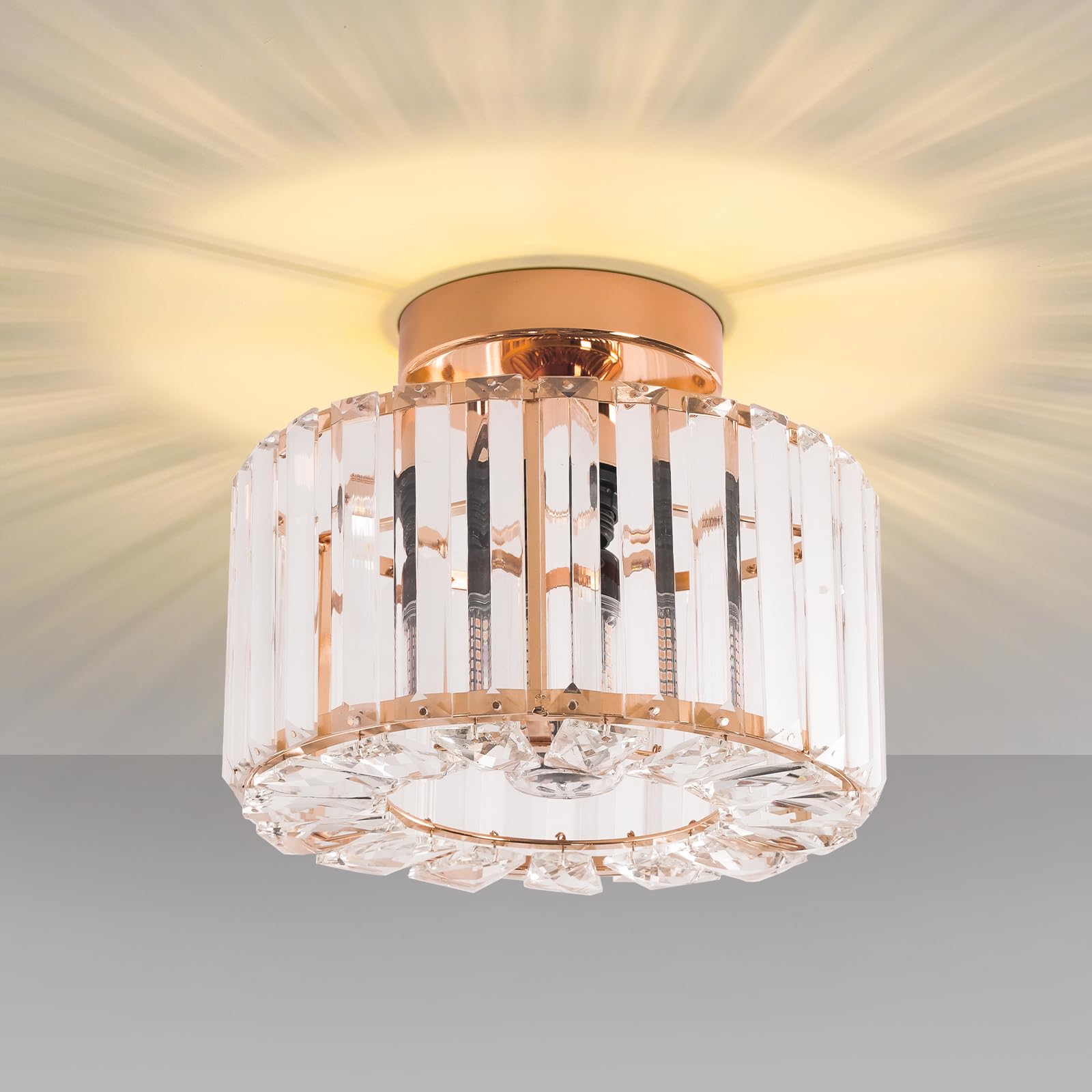 FRIDEKO HOME Crystal Ceiling Light - Small Crystal Chandelier Semi Flush Mount Ceiling Light Fixture Modern Lights for Hallway Bathroom Kitchen Entryway (9.05 Inch, Bulb not Included)