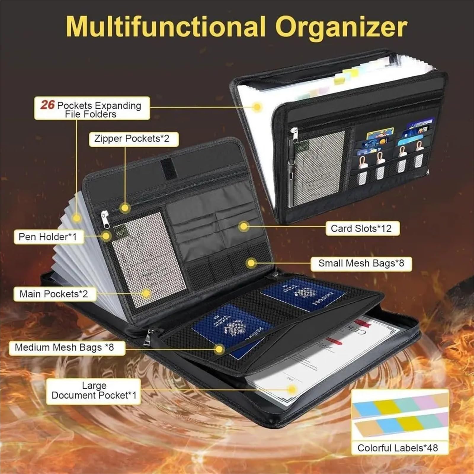 Carpeta De Archivos Expandible Incombustible Cremallera Impermeable Para Escritorio