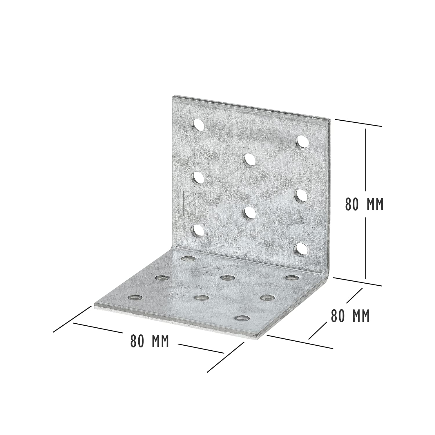 siwitec - Escuadra perforada (100 unidades, 80 x 80 x 80 mm, galvanizado sendzimir, conectores de madera con protección contra la corrosión, ángulo de hierro angular, ángulo de 90 grados, perforado