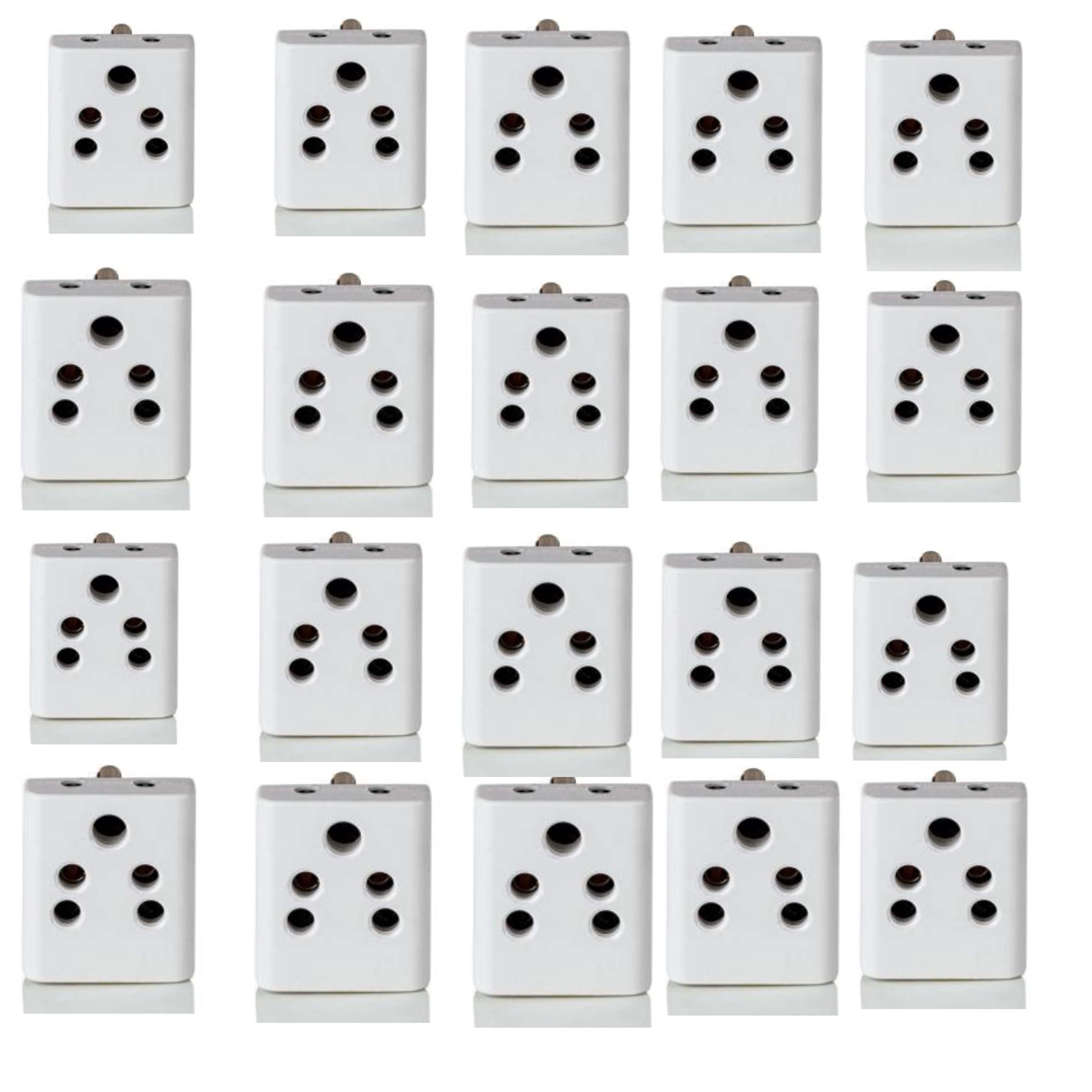 Hi-Plasst 3 Pin Multi Plug Socket,Type D Multiple Plug Socket, Dual Inputs for Computer, PC, Laptop, Phone,2 in 1 Plug Extension Socket (Pack of 20)