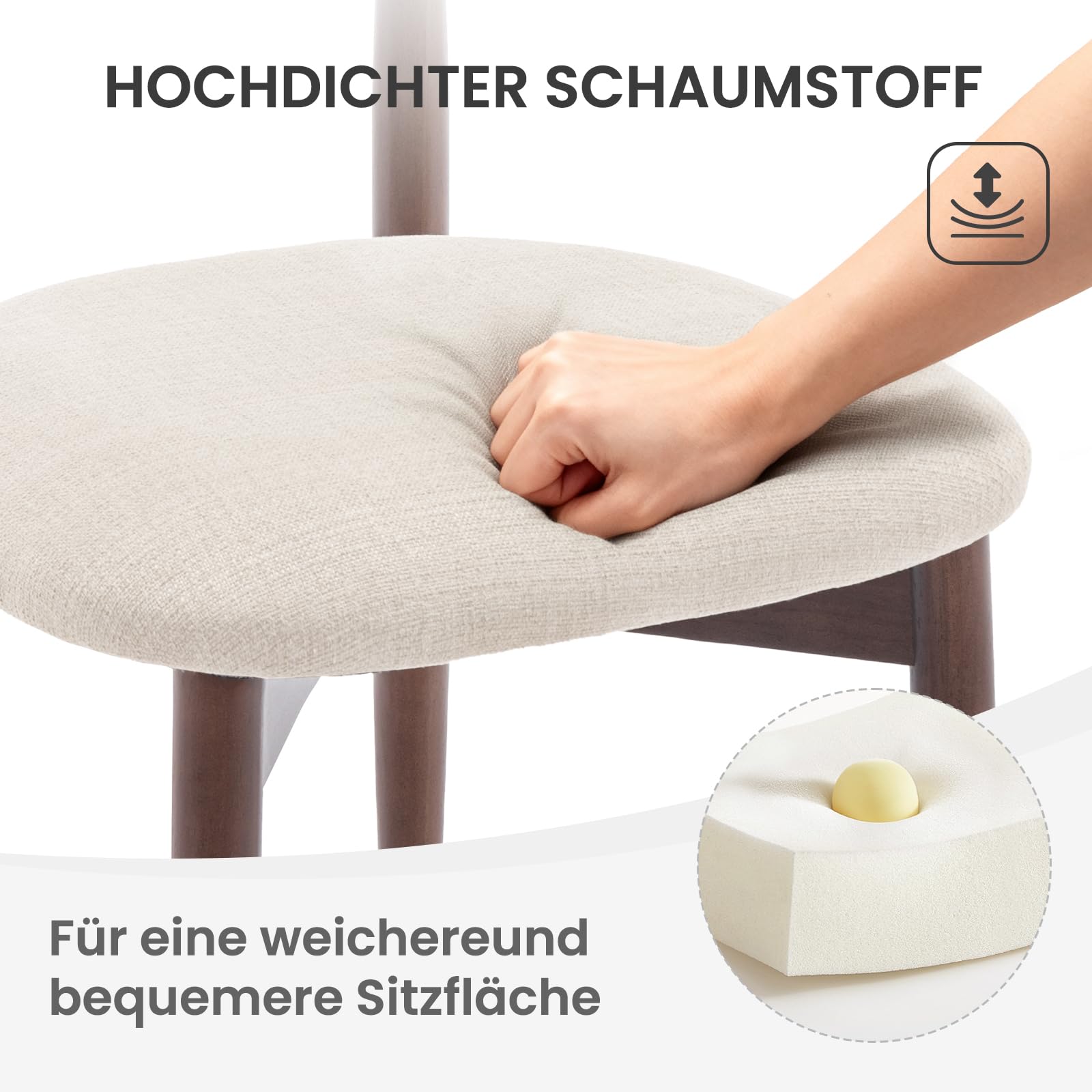 COLAMY Esszimmerstühle 2er Set, Polsternder Stühle Esszimmer mit Rückenlehne, Moderne Küchenstühle Gepolstert, Stoff Dining Chairs mit Back und Holzbeinen für Esszimmer, Küche, Restaurant, Beige