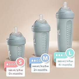 Herobility Double Anti-Colic Baby Bottles - 8.5 fl oz/240ml - 4-Pack - Multicolor - Denim, Black, Dusky Green, Gray