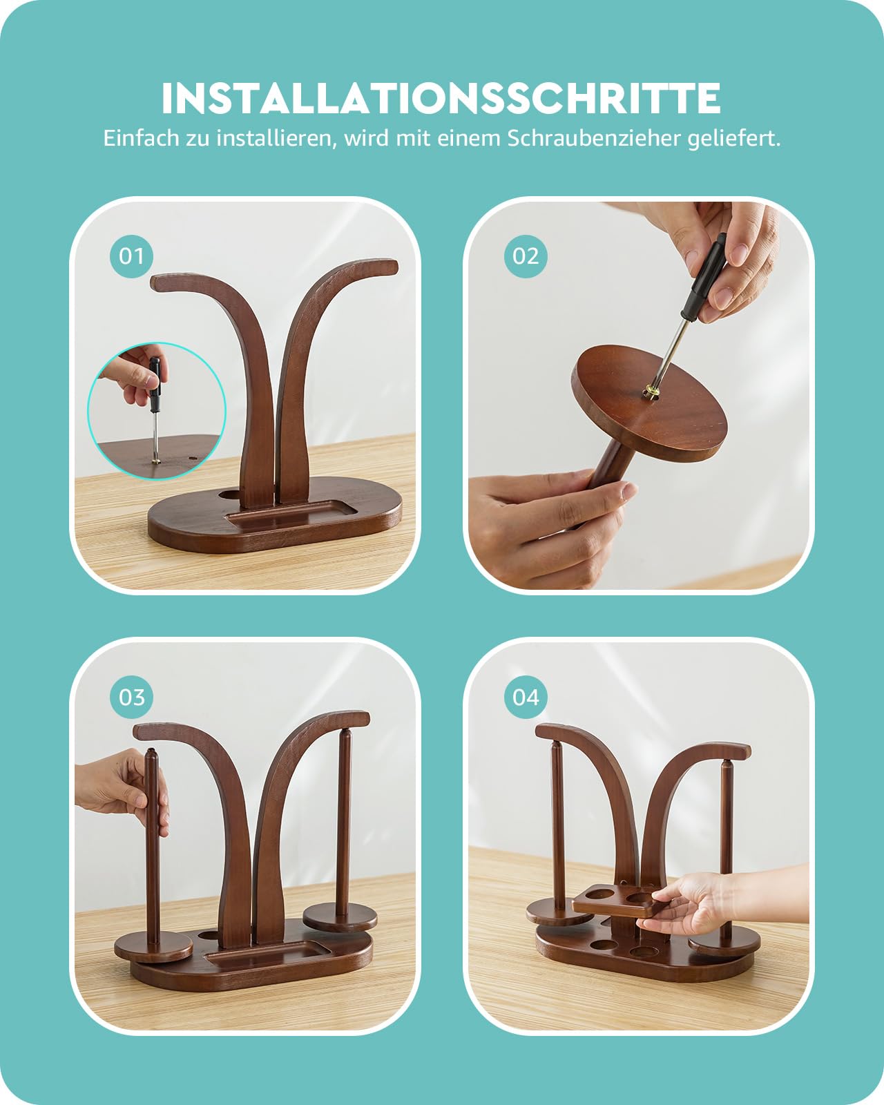 Baffect Wollabwickler Magnetisch, Wollhalter Holz mit Strickzubehör Organizer, Doppel Garnballhalter Ständer für Häkelliebhaber