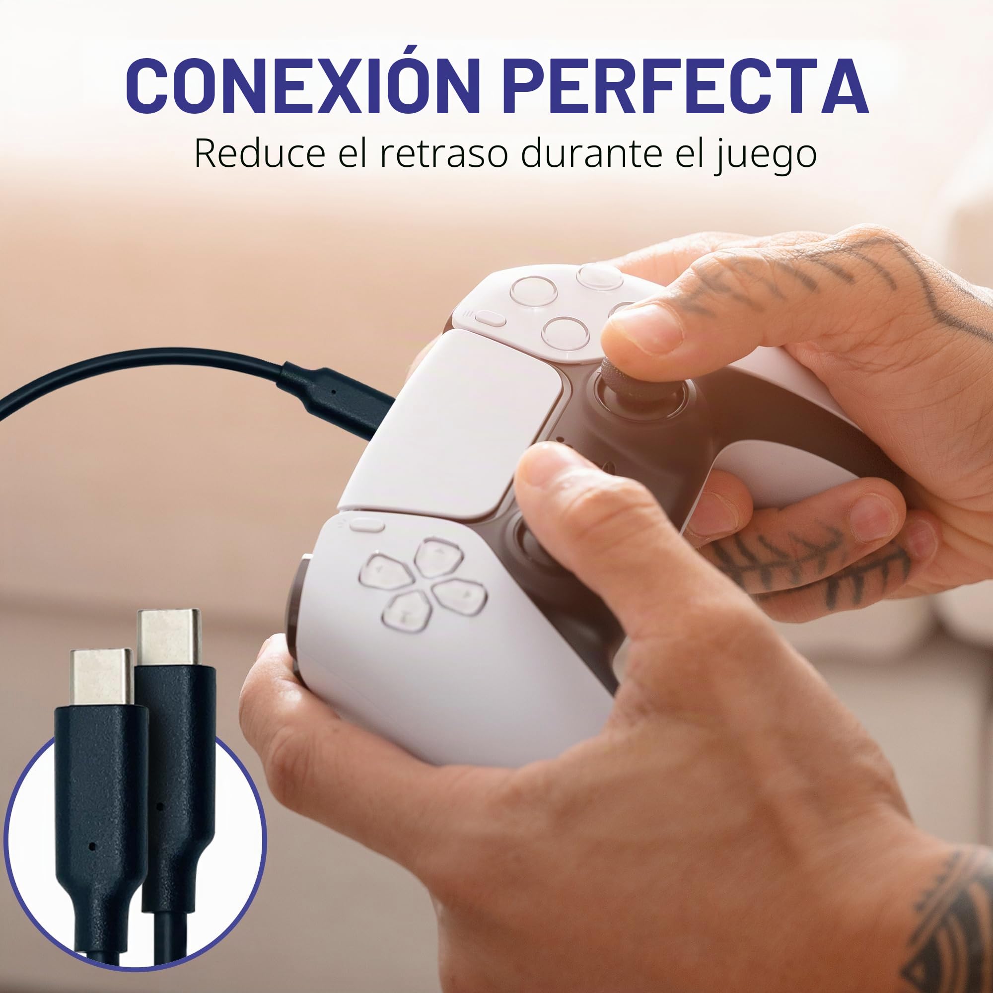 BrightOn - Cable HDMI 2.1 optimizado PS5 PRO 8K a 60Hz/4K @120Hz chapado en oro CAT 7 Super alta velocidad 2M USB C a USB C cable de carga rápida