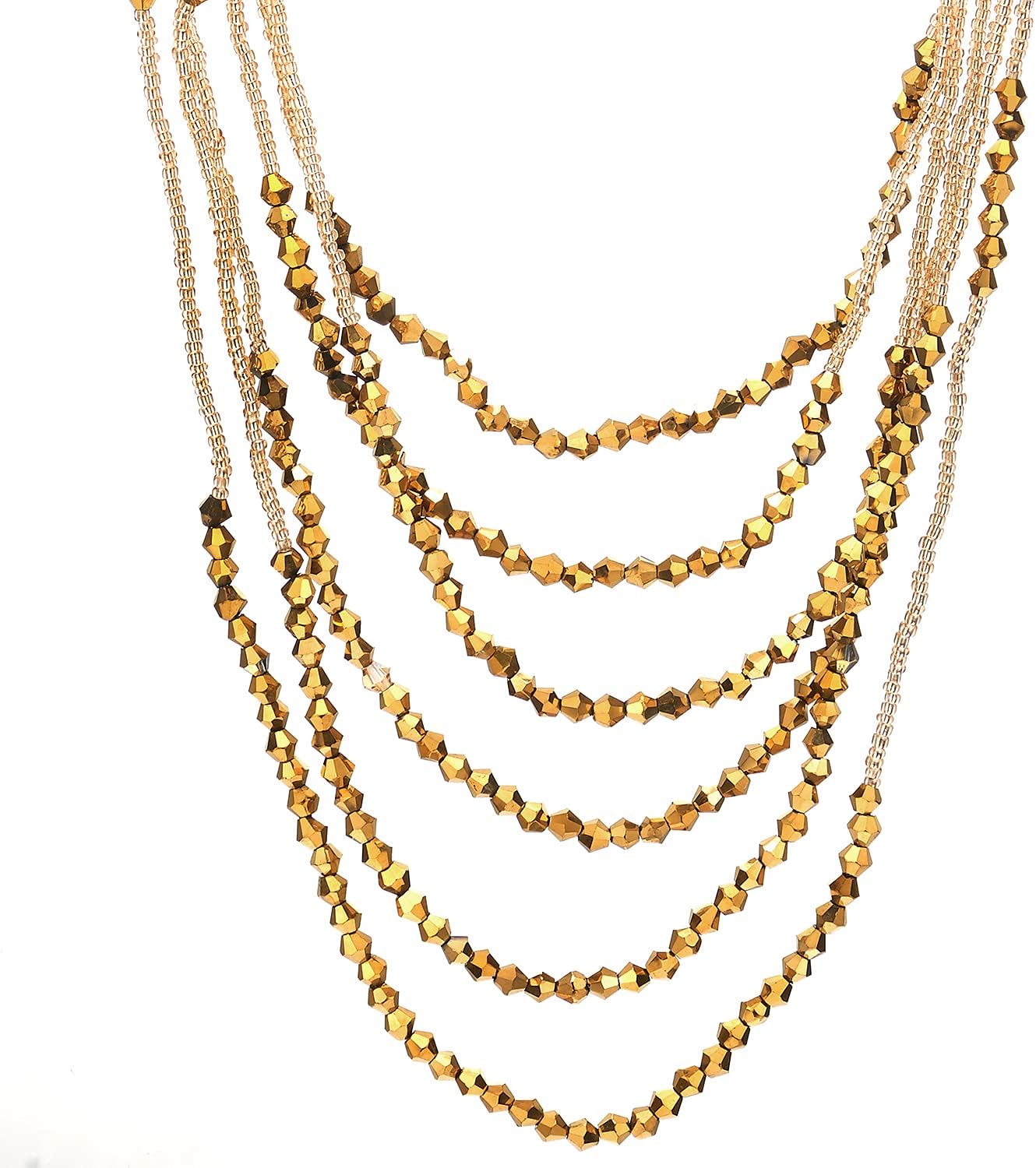 Red Beads Long Statement Necklace Multi-Strand Waterfall Chains with Crystal Beads Charms Pendant - Image 2