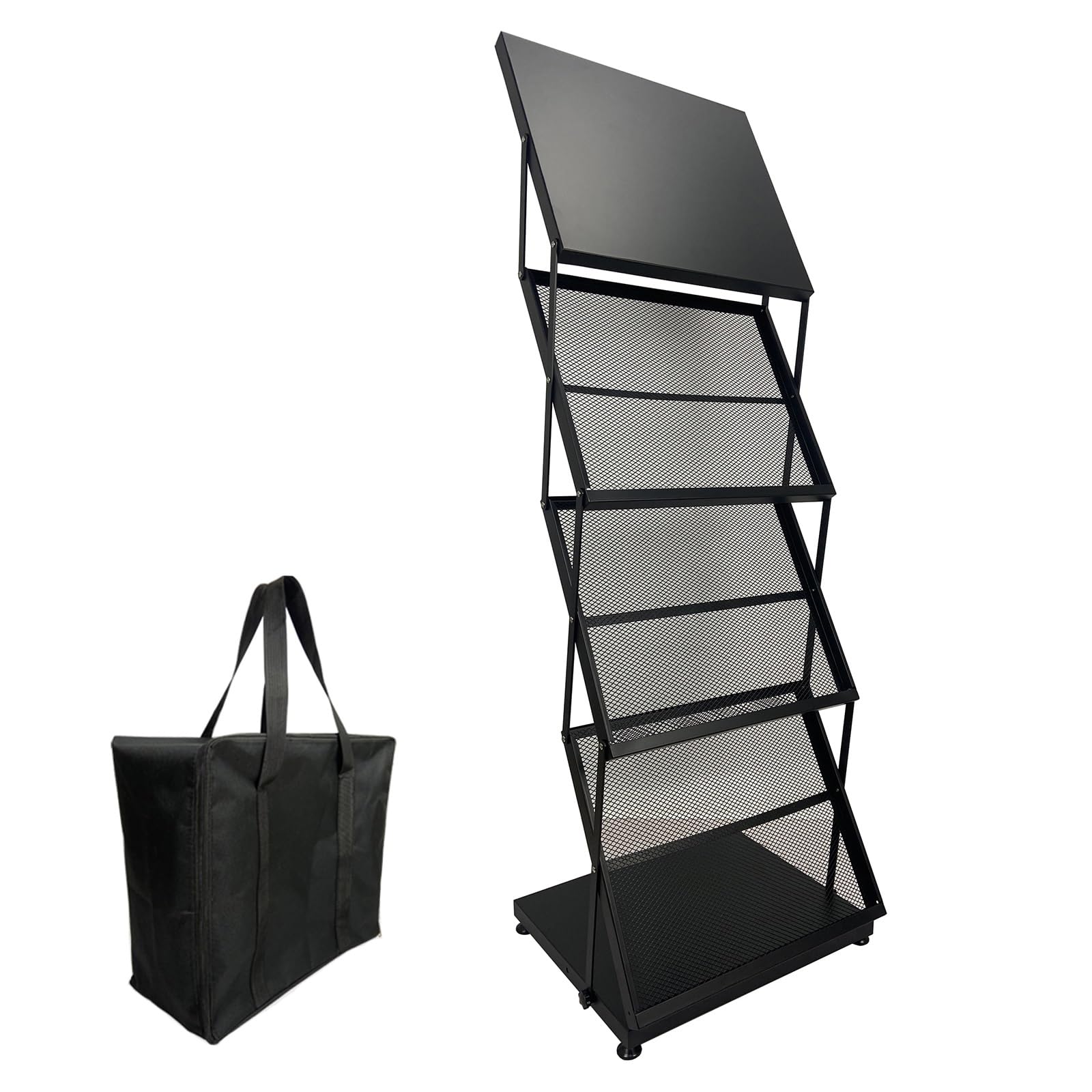 ASerZenith Floor Standing Magazine Display Rack, Catalog Stand Magazine Rack, Foldable Trade Show Brochure Rack for Exhibition Bank Newsstand