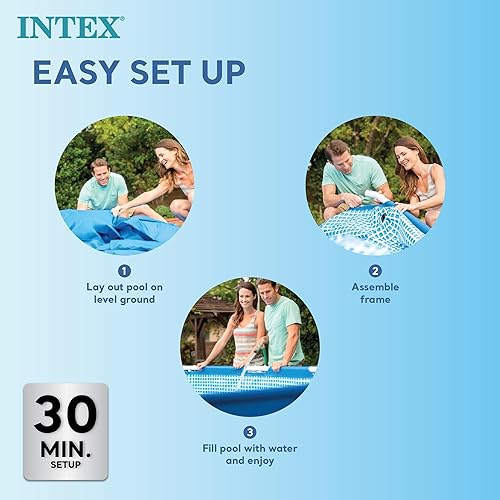 Vista 4 de Intex 9.8' x 79" x 29.5" Piscina rectangular con marco elevado para patio trasero al aire libre con válvula de control de flujo para drenaje rápido