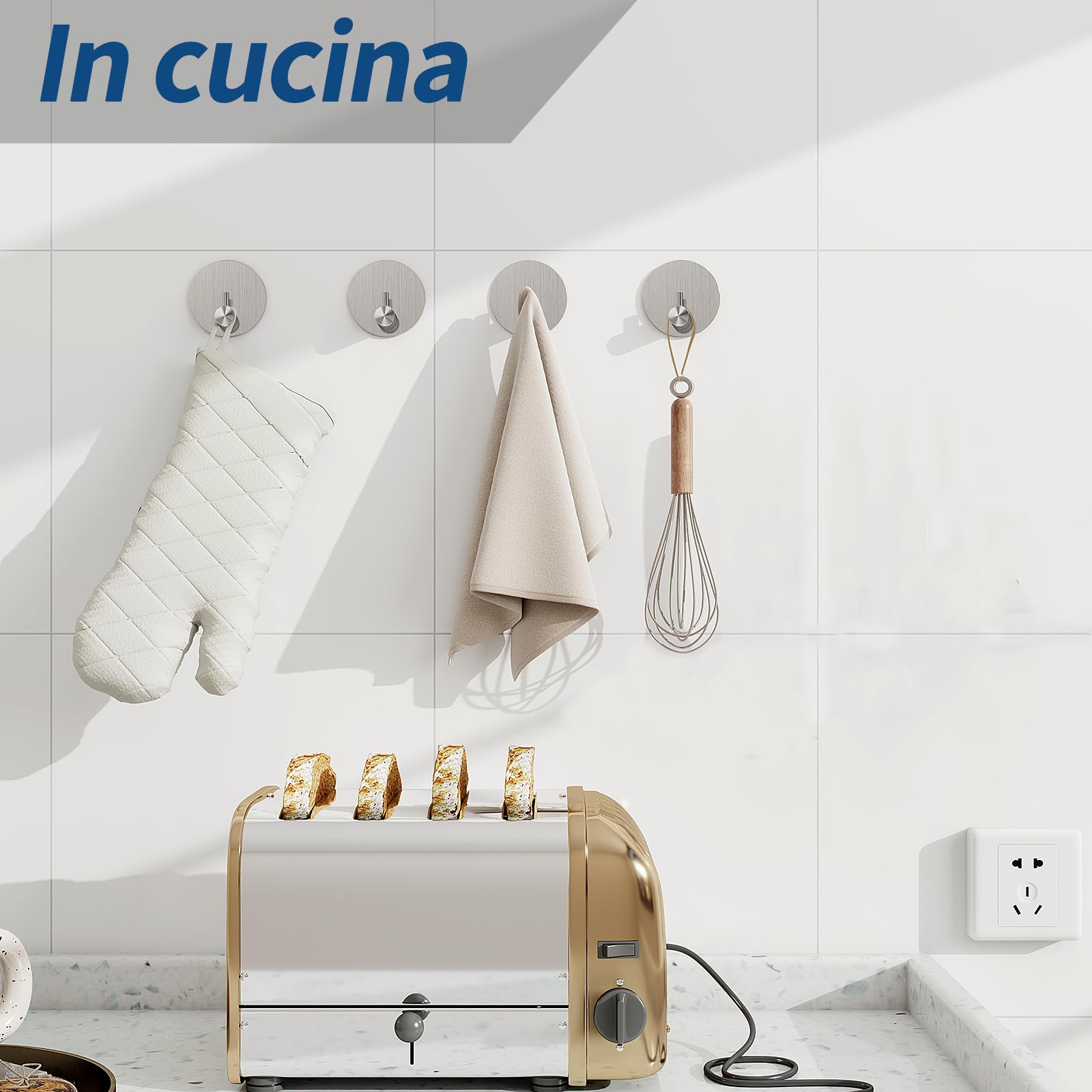 Feligio Ganci Adesivi Cucina, Appendi Accappatoio Bagno, Ganci Appendiabiti Adesivo, Appendini Adesivi Forte Senza Foratura, Argento 8 Pezzi