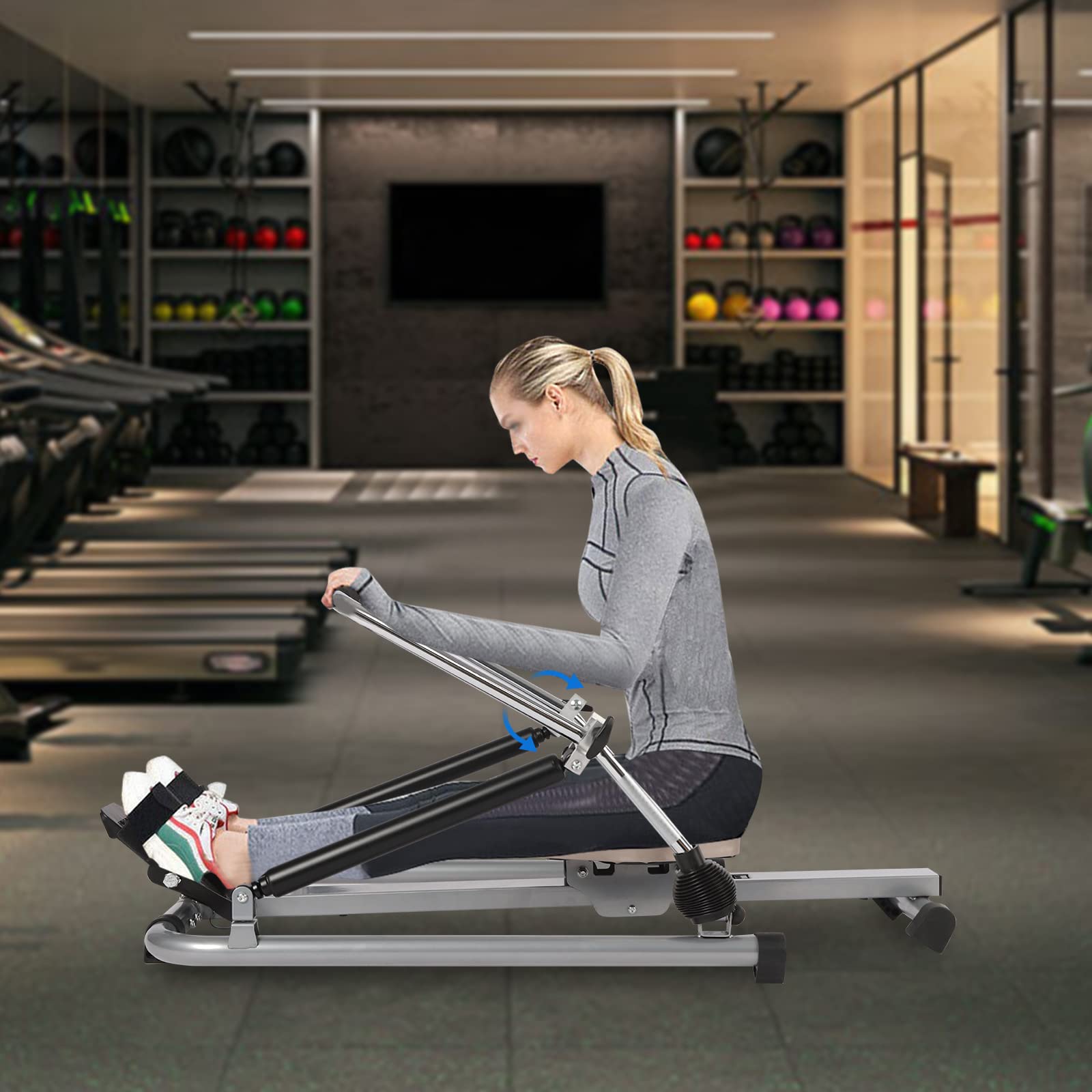 Vogatore per casa, pieghevole, idraulico, regolabile, addestratore addominale regolabile con display LCD, allenatore posteriore per esercizi cardio
