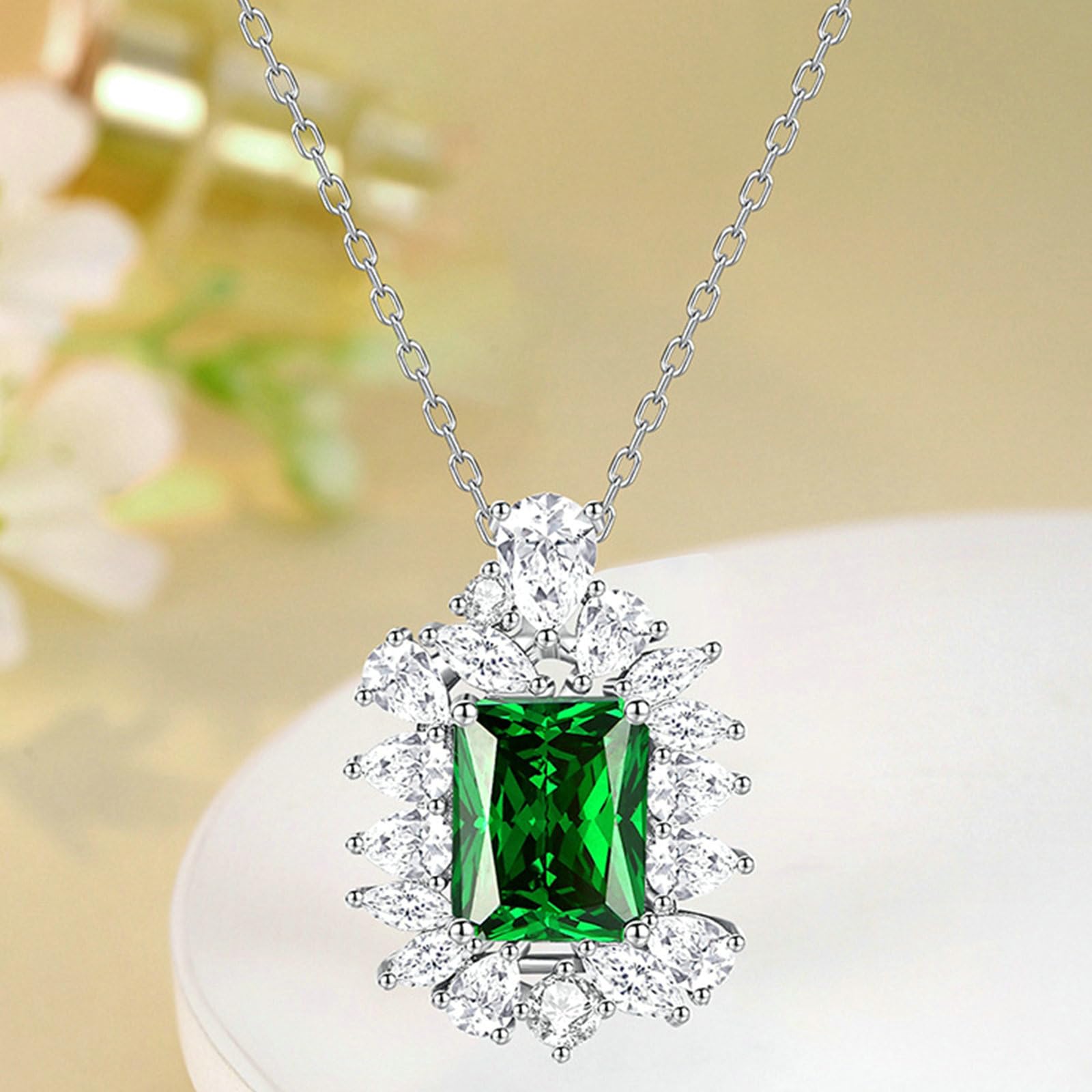 Collares con colgante de platino para mujer, collar de flor de lujo con topacio esmeralda, citrino de 3 quilates y colgante de moissanita, cadena de oro blanco, joyería real de 45 cm