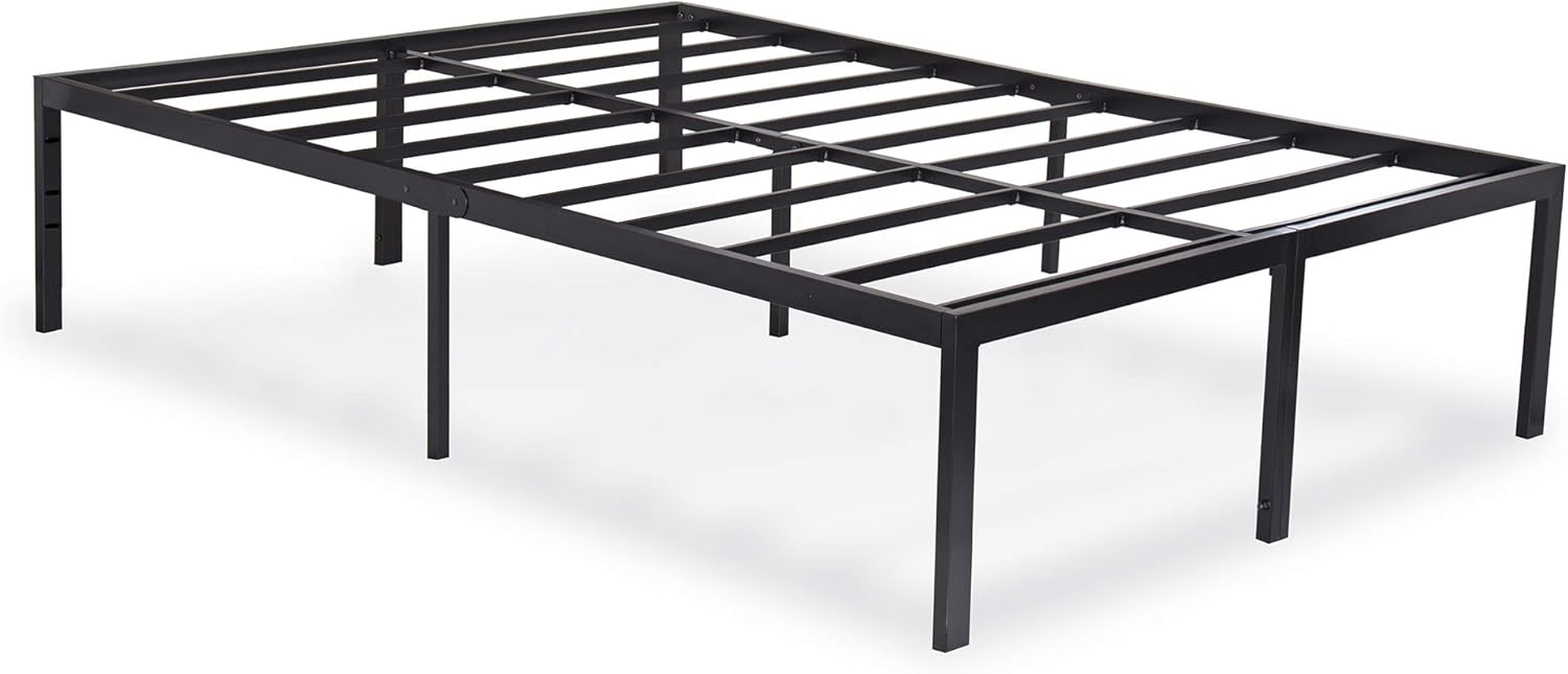Olee Sleep 18 Inch Tall Heavy Duty Steel Slat/ Anti-slip Support/ Easy Assembly/ Mattress Foundation/ Maximum Storage/ Noise Free/ No Box Spring Needed, Black: Furniture & Decor