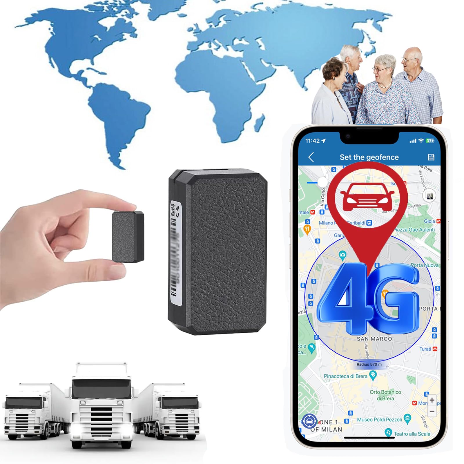 4G Localizzatore GPS, Mini GPS Tracker Ricaricabile Con Magnetica Per Veicoli Portabagagli Per Bambini Animali Con Dispositivi Di Localizzazione Anti-Smarrimento Geofence