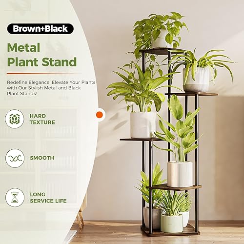 Miniatura 2 de Bamworld Soporte de esquina para plantas de interior, estante de metal de 5 niveles para múltiples plantas, soporte alto para flores para patio,
