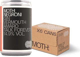 MOTH: Negroni Cocktails Ready Mixed Cans, 6 x 125ml, 14.9% ABV - Gin, Vermouth, Amaro, Premium Bar Strength