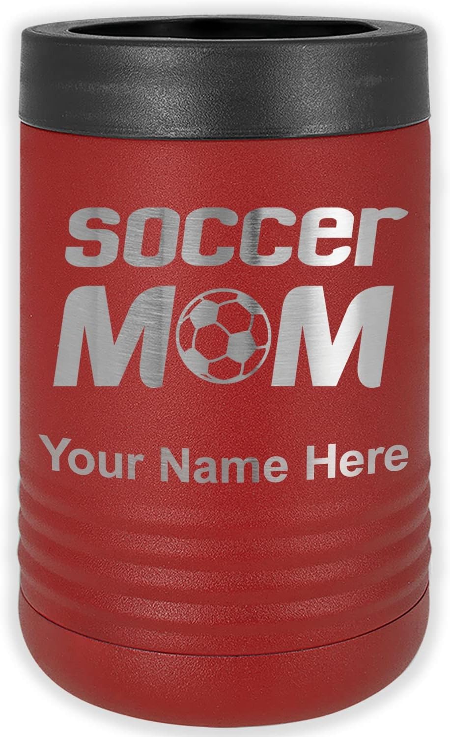 LaserGram Personalized 12 oz. Stainless Steel Can & Bottle Insulator, Soccer Mom – Keeps Drinks Cold Longer (Green)