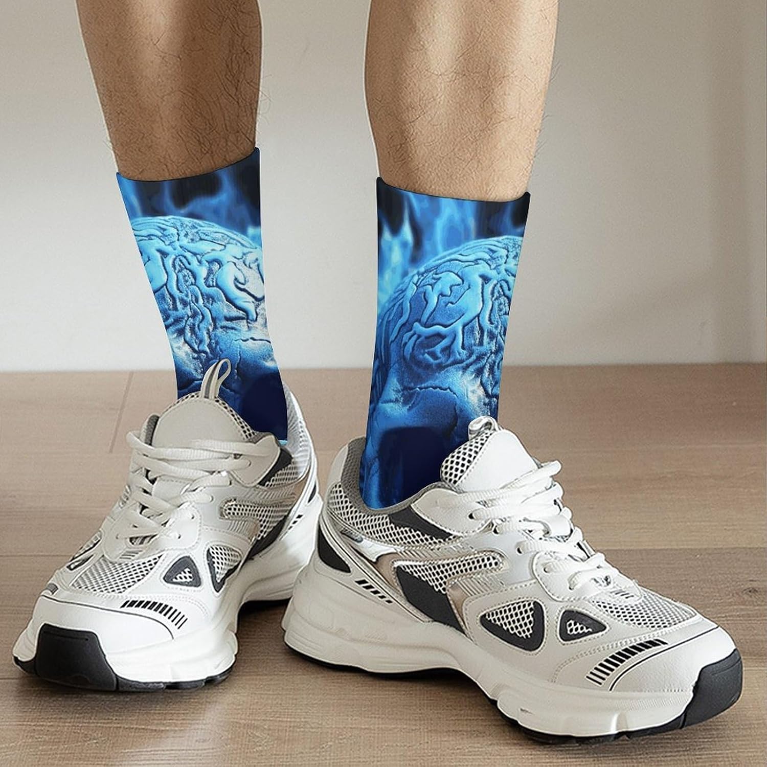 Mid-Calf Socks for Unisex, Casual Long 3D Print Blue Skull Sock for Running, Elastic Crew Socks for Work