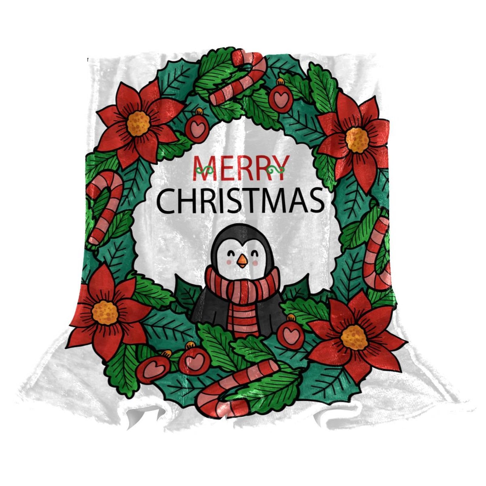 Couverture polaire pingouin de Noël plaid chaud et doux lit canapé 150x100cm