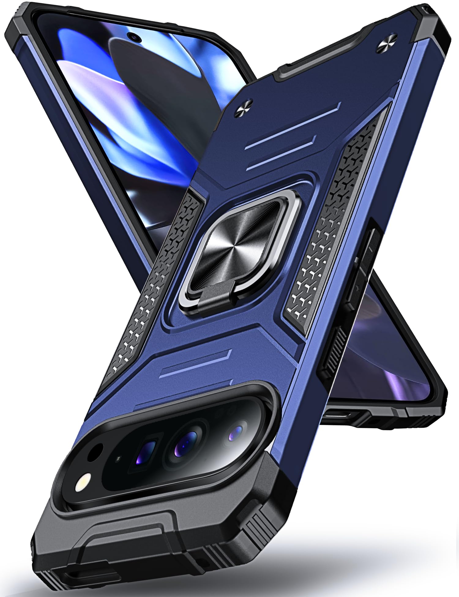 DASFOND Armor Hülle für Google Pixel 9 Pro XL mit Kameraschutz Case Militärische Stoßfeste Handyhülle [Upgrade 2.0] 360 ° Ständer Cover für Auto Magnet, Blau