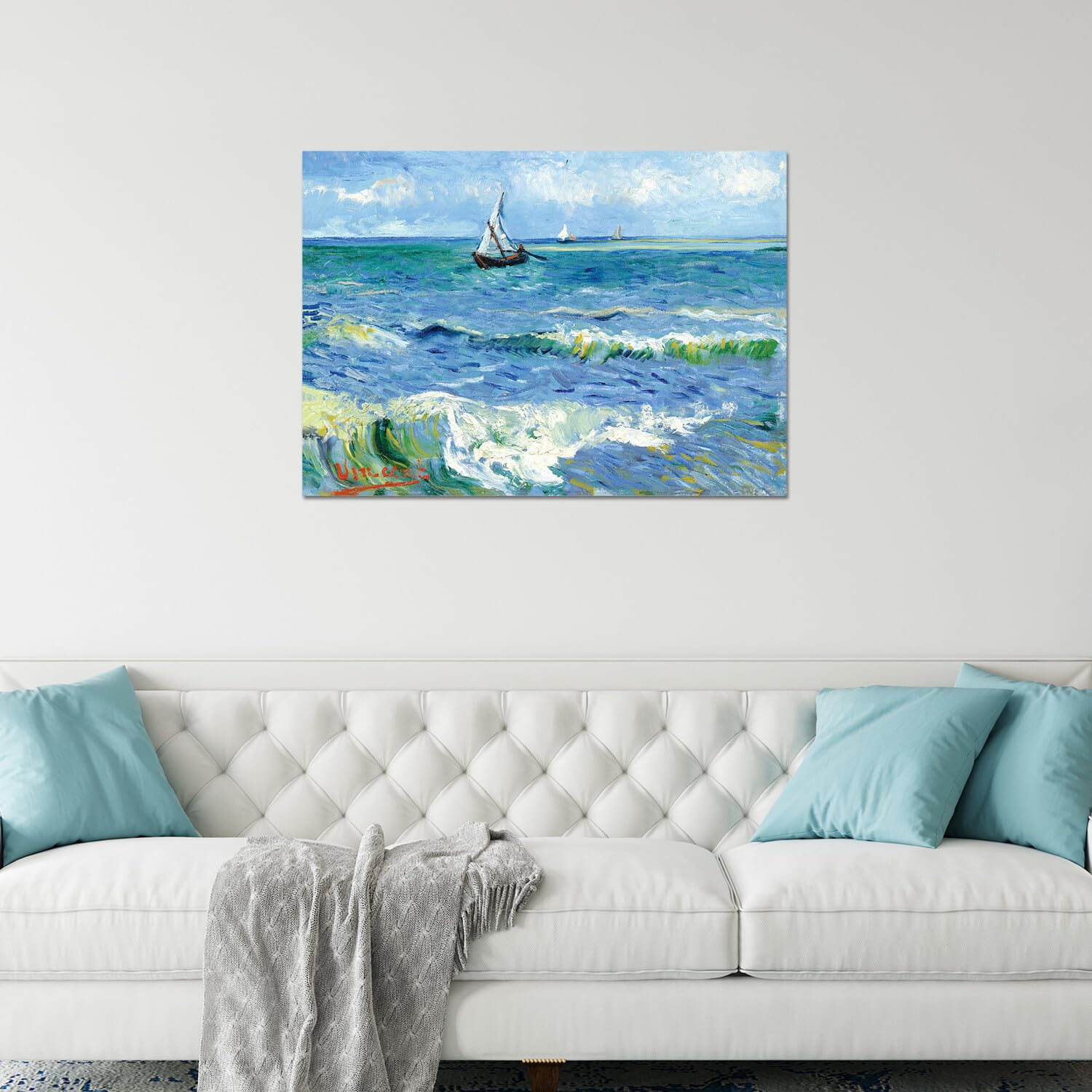 Giallobus - Cuadro - Vincent Van Gogh - El mar en Les Saintes Maries - Vidrio acrílico - 100L x 70l cm - Listo para colgar - Cuadros modernos para el hogar