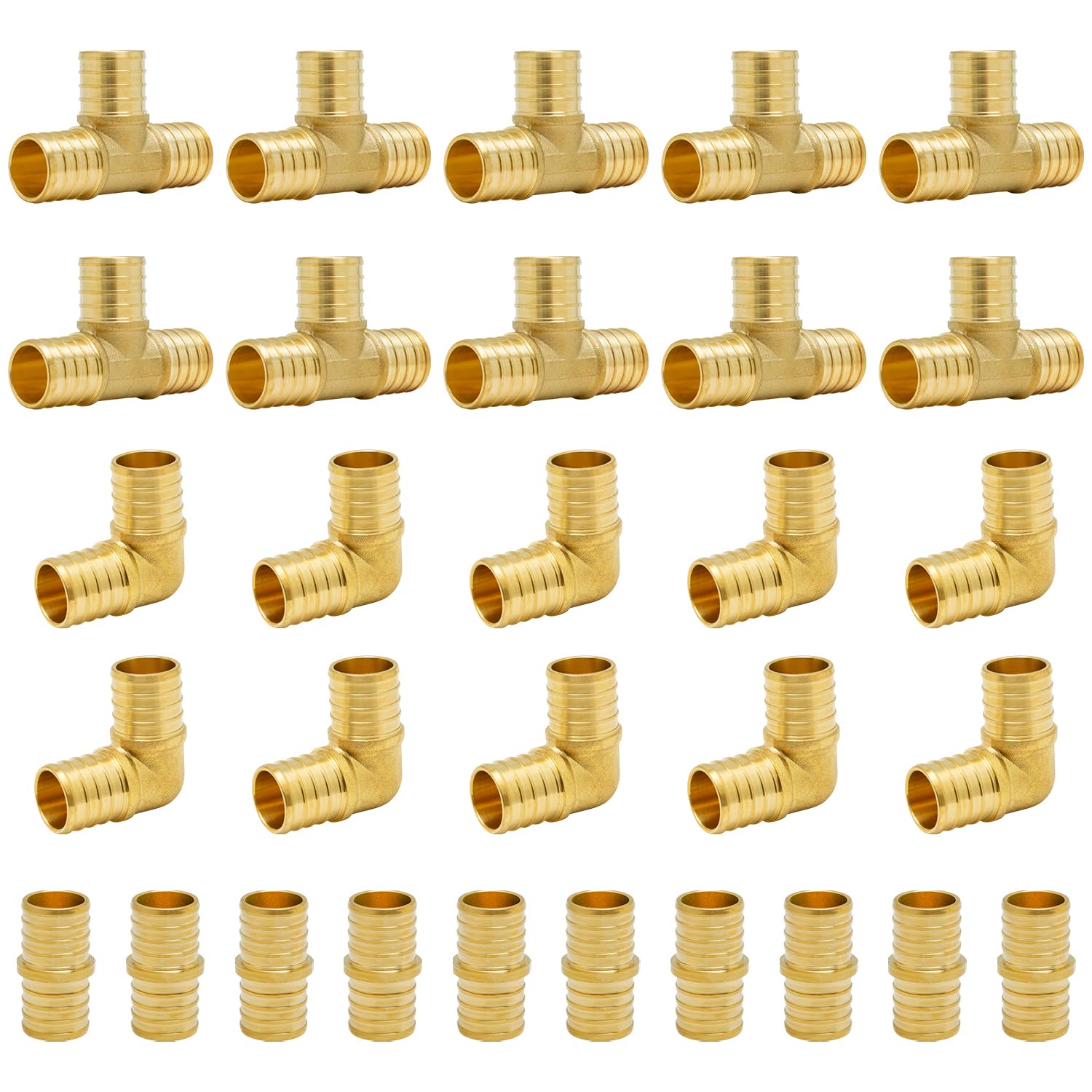 SUNGATOR Zestaw 30 szt. złączek Pex 1 cal, 10 każdego złącza kolanowego 2,5 cm złączki Pex do rur PEX, bez mosiądzu ołowiowego, ASTM F1807
