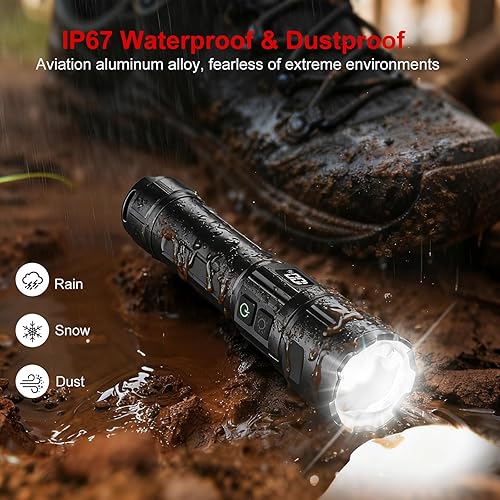 Miniatura 7 de Linterna 20000 Lúmenes Altos Recargable - Paquete de 2 Luz LED Flash Súper Brillante de 30W  24H de Larga Duración y Haz de 5000ft USB C Linterna de