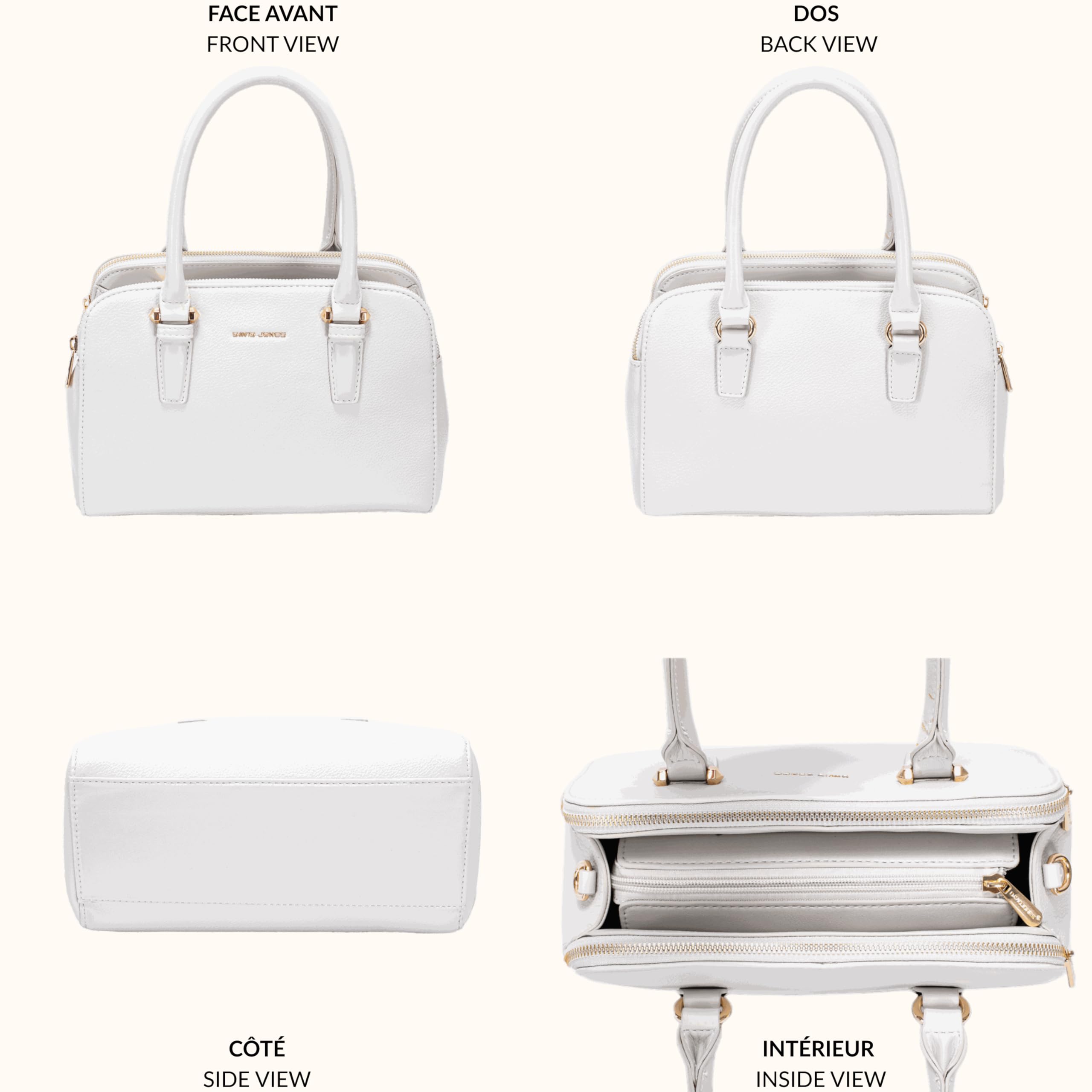 David Jones - Bolso de mano para mujer, piel sintética, tamaño mediano, 2 compartimentos, varios bolsillos, práctica elegante, elegante