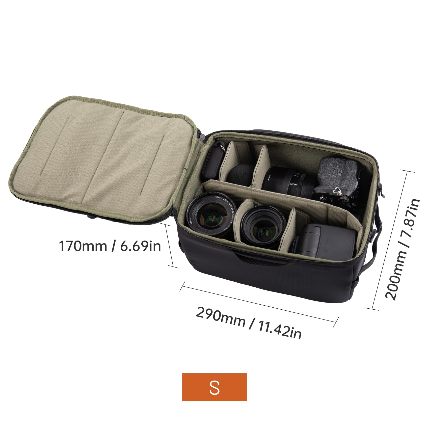 PGYTECH S Custodia Inserto Borsa Fotografica con Tracolla, Borsa Interna per Fotocamera Impermeabile e Anti-Shock con Divisori Regolabili, Custodia Protettiva per Reflex, DSLR, Mirrorless Obiettivi