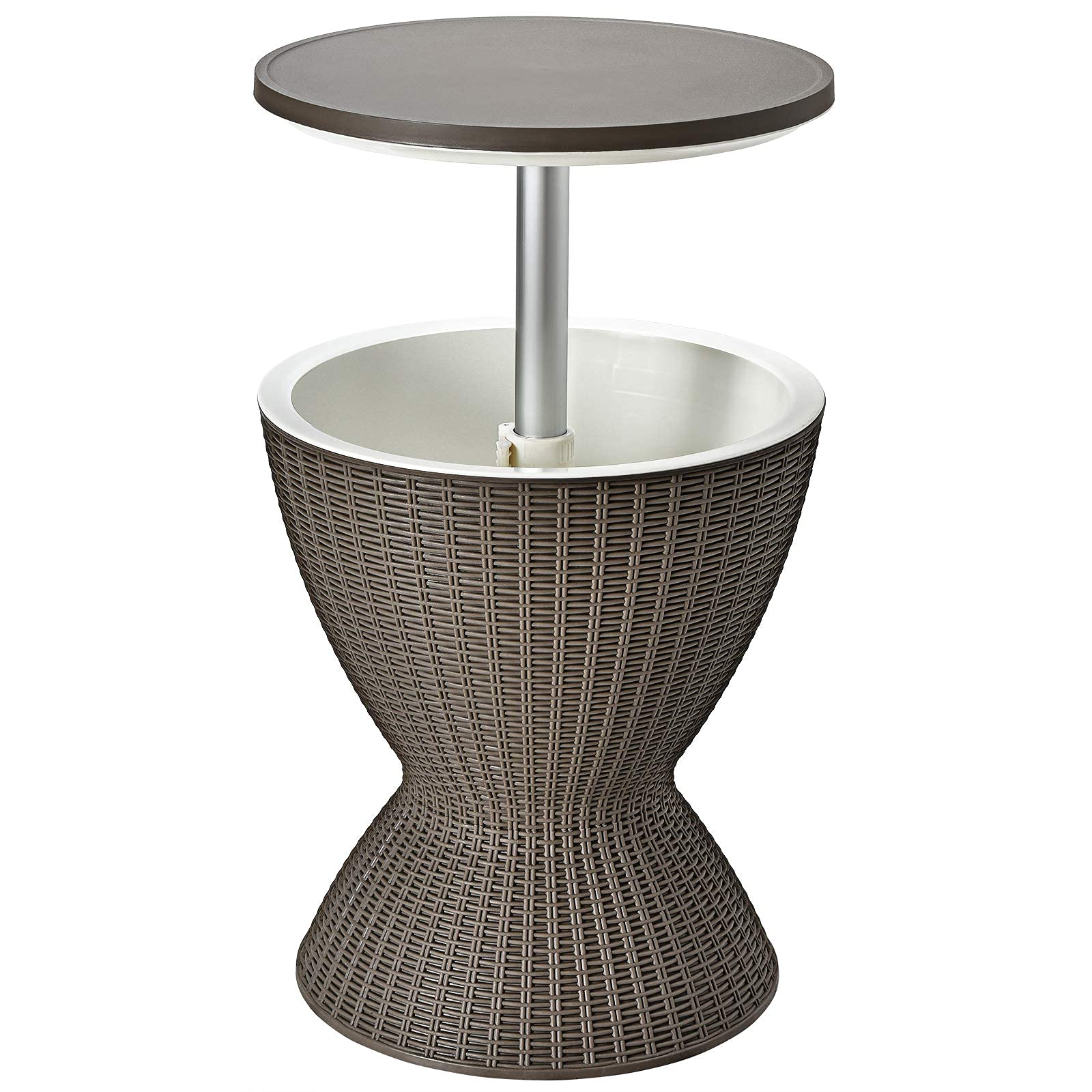 GIANTEX Kühlbox/Beistelltisch Polyrattan, 30 L Getränkekühler Cool Stool in Rattanoptik, Kühlbox mit Deckel & Abflussloch, Gartentisch höhenverstellbar (Hellbraun)