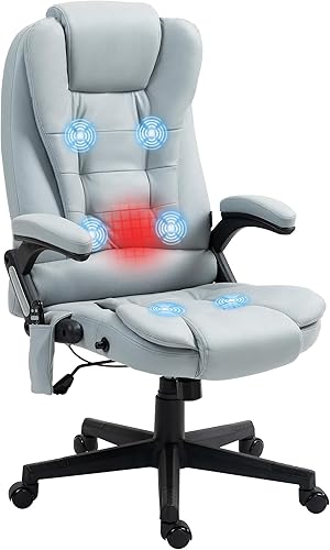Vinsetto Silla de oficina de masaje vibratorio de 6 puntos con calor, silla de oficina ejecutiva de microfibra con respaldo alto, respaldo