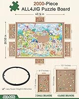 Vista 3 de ALL4JIG Tablero giratorio de rompecabezas de 2000 piezas con 6 cajones y cubierta, mesa de rompecabezas de madera portátil de 28 x 40 pulgadas