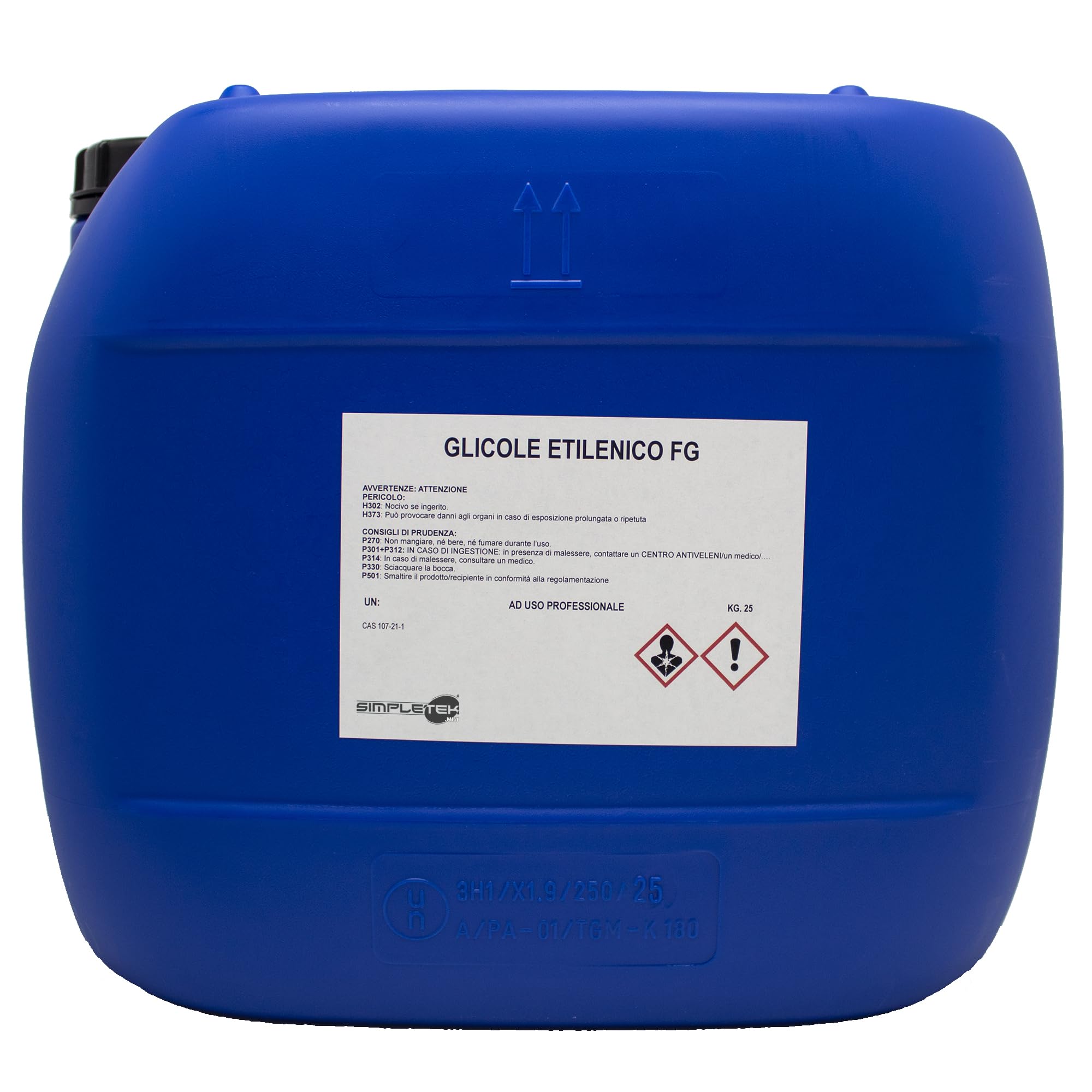 SIMPLETEK - Glicole Etilenico (Meg) 25 kg in Tanica | Grado Tecnico | Base per Antigelo e Fluido Termovettore | Uso Industriale