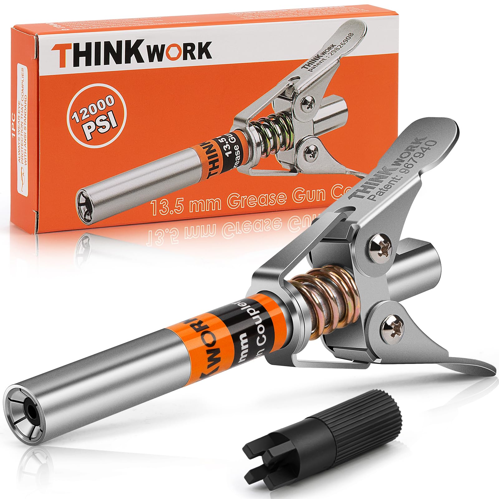 THINKWORKGrease Gun Coupler, Double Handle Extra Reach Upgrade, Strong Lock on Greases Gun Couplers, 12000 PSI Quick Release Grease Coupler,Compatible with All Grease Guns 1/8" NPT Grease Gun Fitting