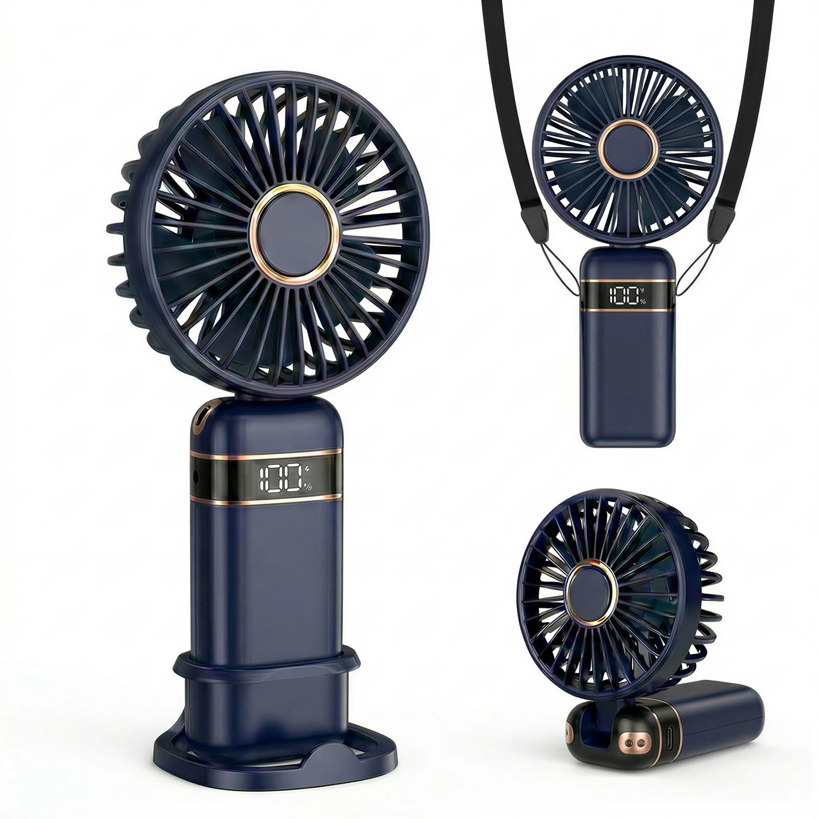 CNMTCCO Handheld Fan Rechargeable, Portable Fan with 5 Speeds 3600mAh, Foldable Desk Fan with LED Display, Personal Hand Held Fans, Powerful Mini Fan for Home Office Outdoor Travel Camping (Blue)