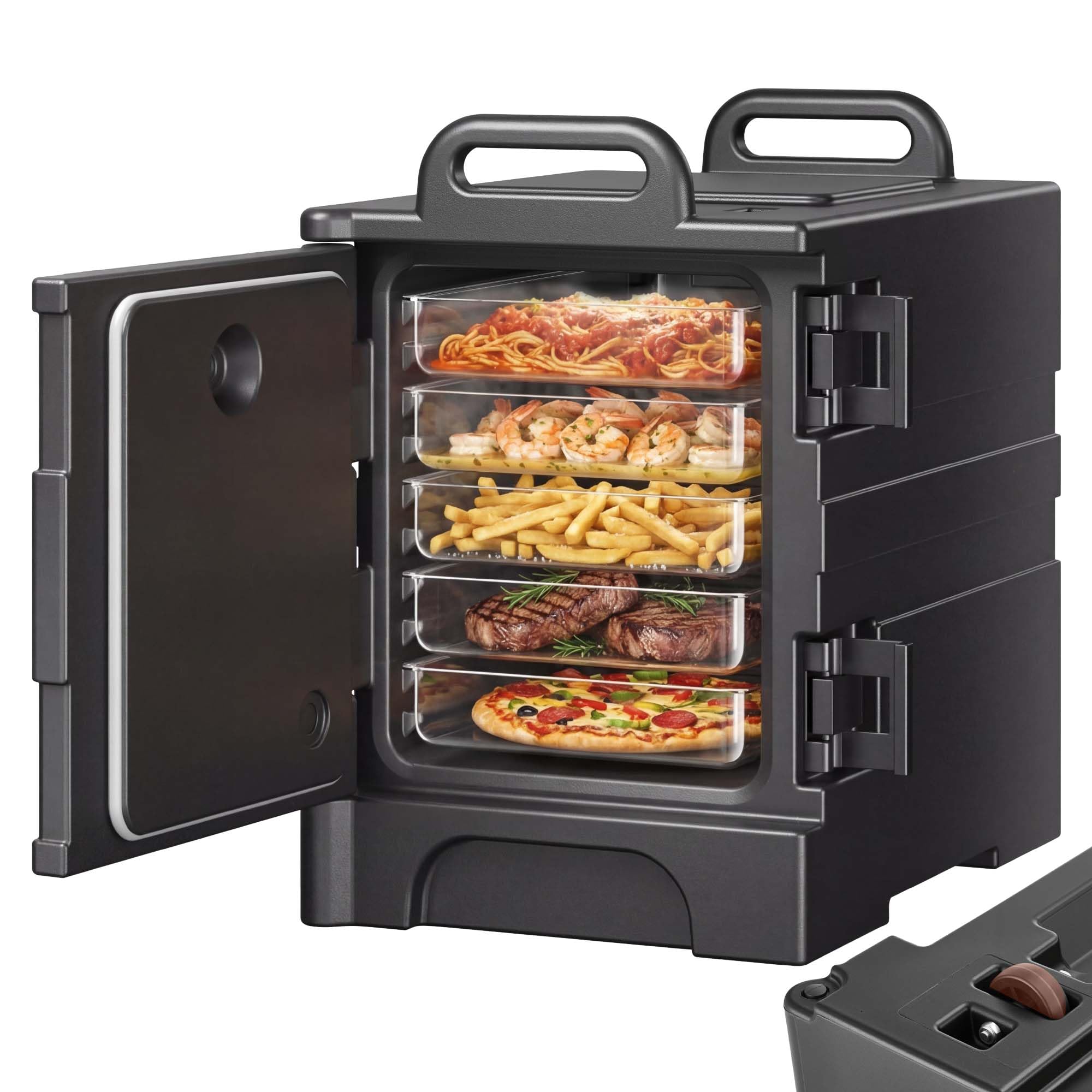 VEVOR Caja Térmica para Alimentos con Aislamiento de 75 L para Catering, con Hebillas Dobles, Calentador de Alimentos de Carga Frontal con Asas, para Restaurantes y Cantinas, 650 x 450 x 690 mm