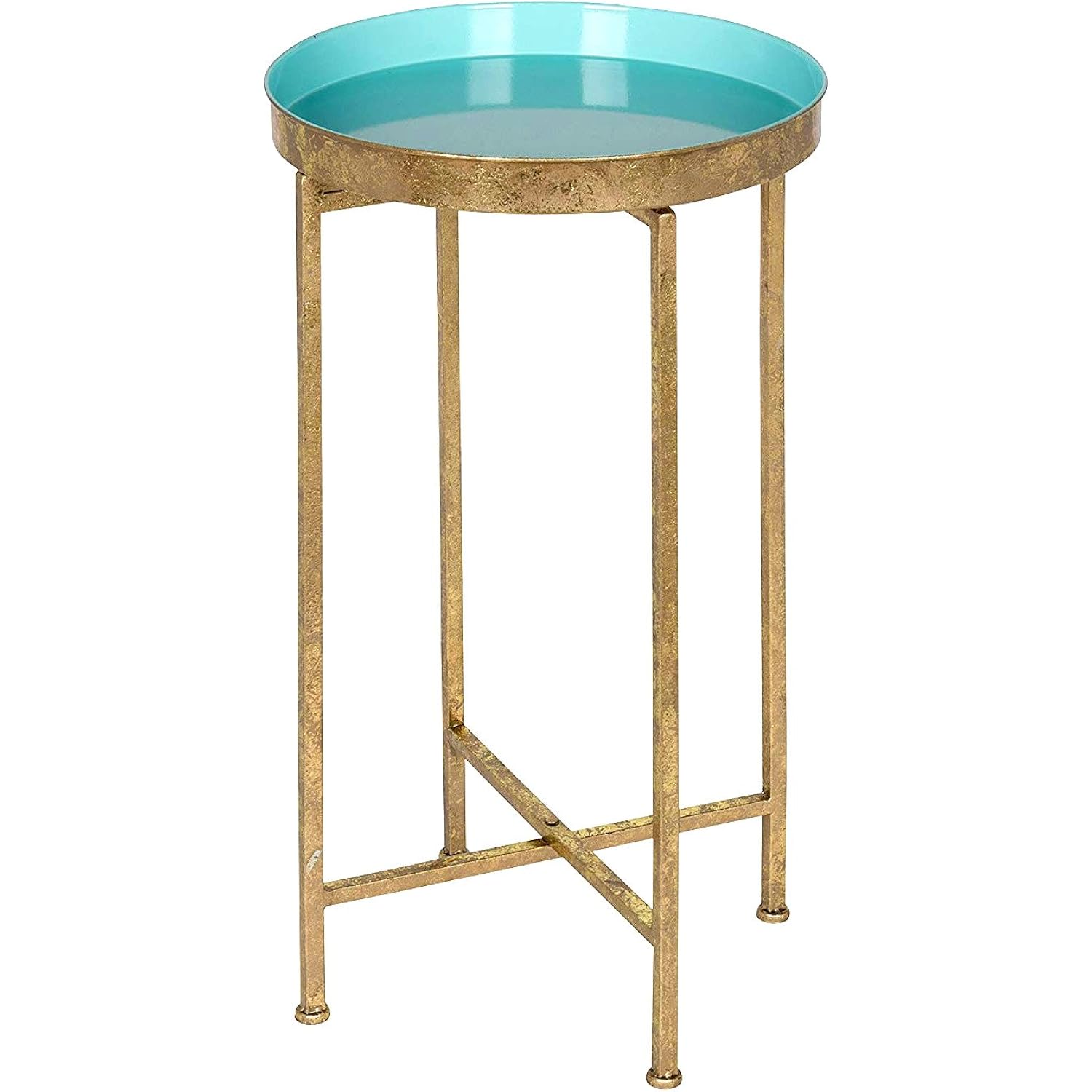 Folding End Table with Removable Tray Top Light Blue