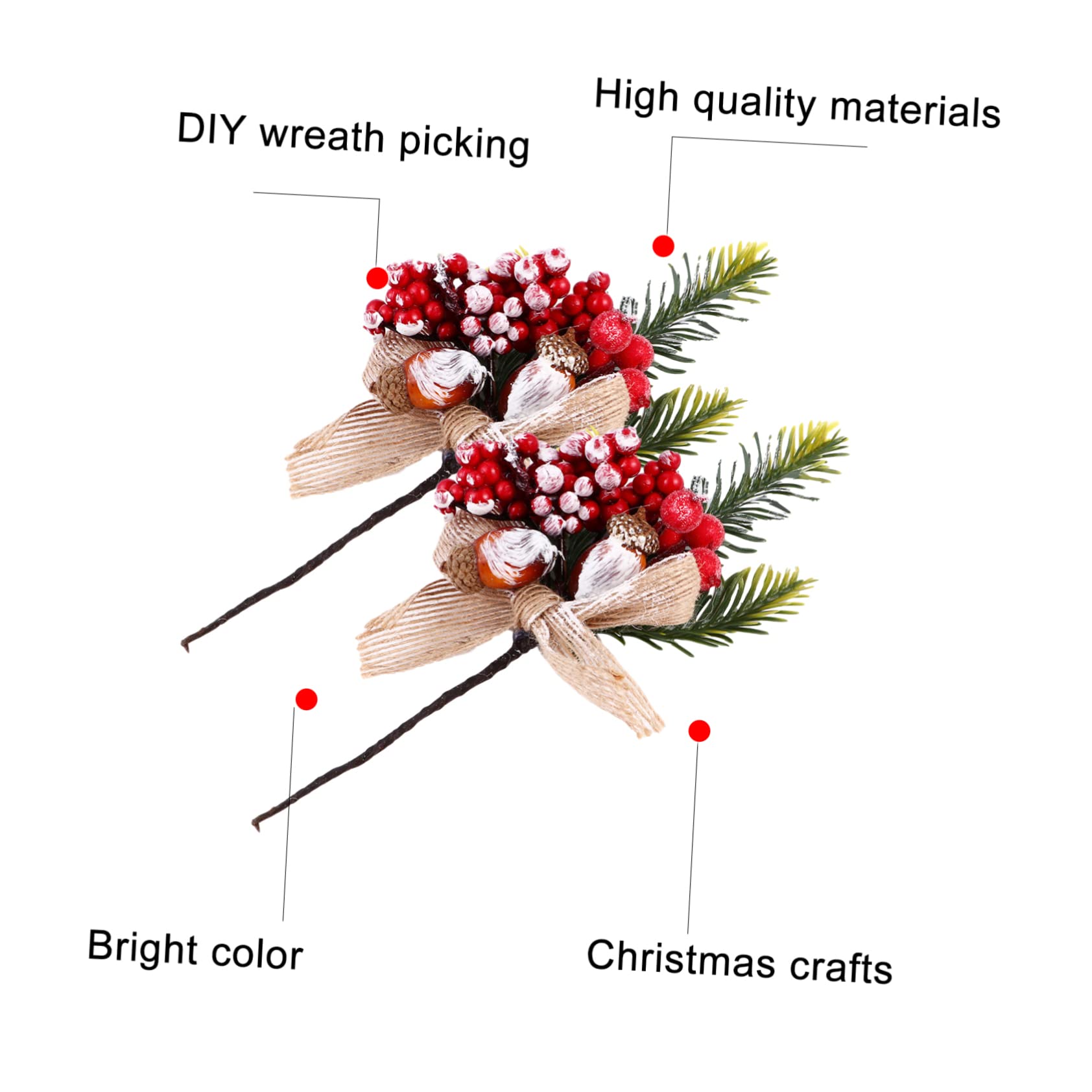 Cabilock 24piezas Ramas De Pino Artificial Bayas Rojas y Piñas para Decoración Navideña Accesorios De Manualidades y Wreath Picks
