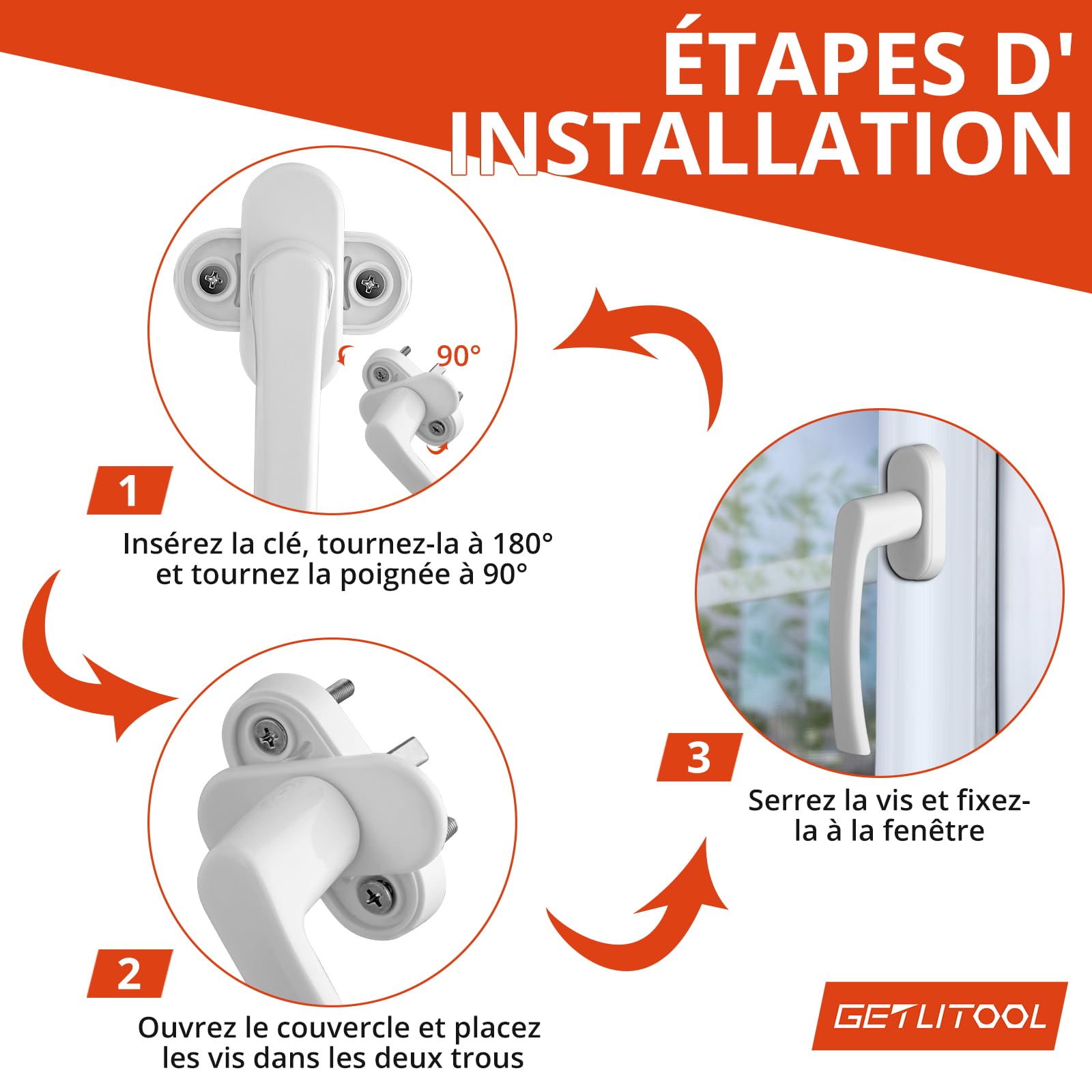 GETLITOOL Poignée de Fenêtre Blanche Aluminium sans Clé Sécurité Enfant Longueur de Tige 35mm
