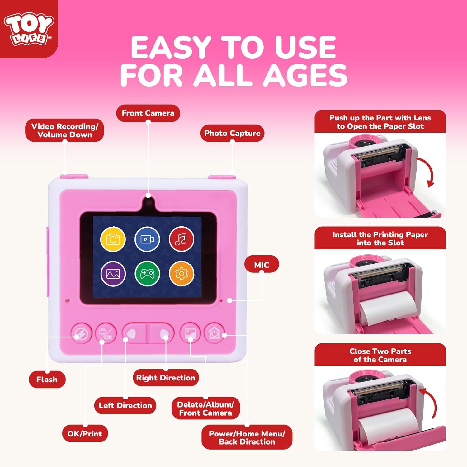 Instant Print Camera for Kids,2.4 Inch Screen Kids Instant Cameras, Christmas Birthday Gifts for Girls Age 3-12, Portable Toddler Toy for 3 4 5 6 7 8 9 10 Year Old Girls Boys Pink - Image 6