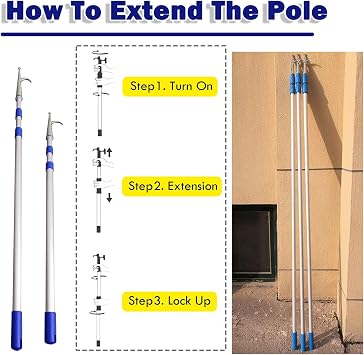 Generisch Kurtarma çubuğu, 4'lü paket çıkarılabilir tekne çubuğu, yerleştirmek ve su kurtarmak için, hafif, itme/çekme için çıkarılabilir kanca, 3,0 m (9,8 fit) tekne aksesuarı, sağlam ve taşınabilir
