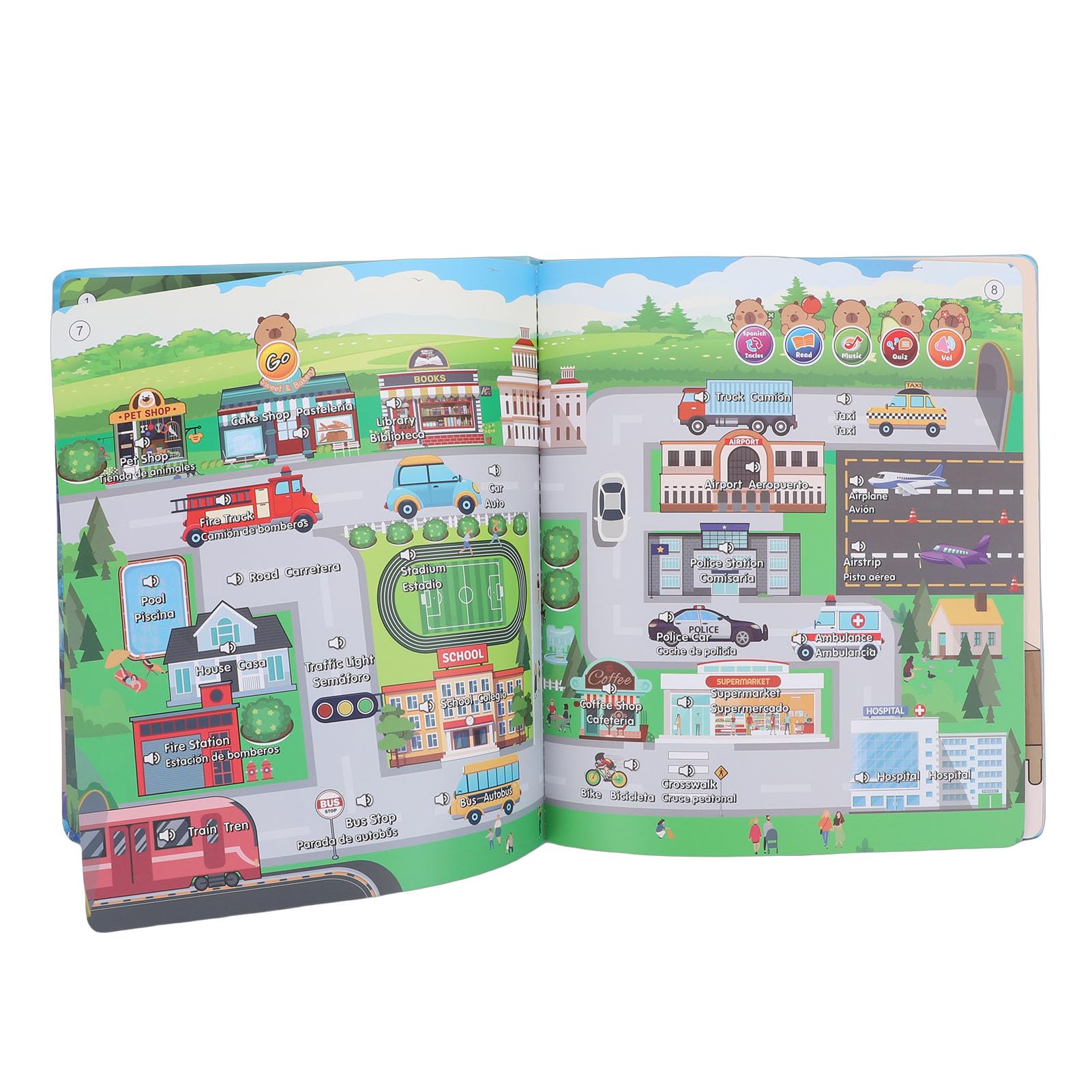 Bewinner Libro de Sonido Bilingüe Español Inglés Herramienta de Aprendizaje Interactivo para Niños 29x25cm para Educación Temprana