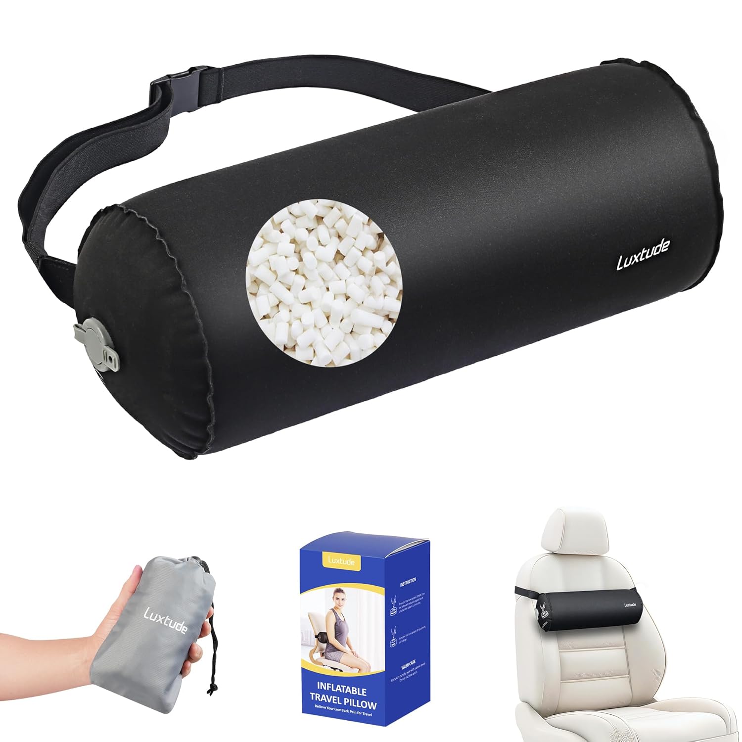 Luxtude Inflatable Lumbar Pillow for Airplane Travel Inflatable Lumbar Support Pillow for Car Office Chair Neck Roll Pillows