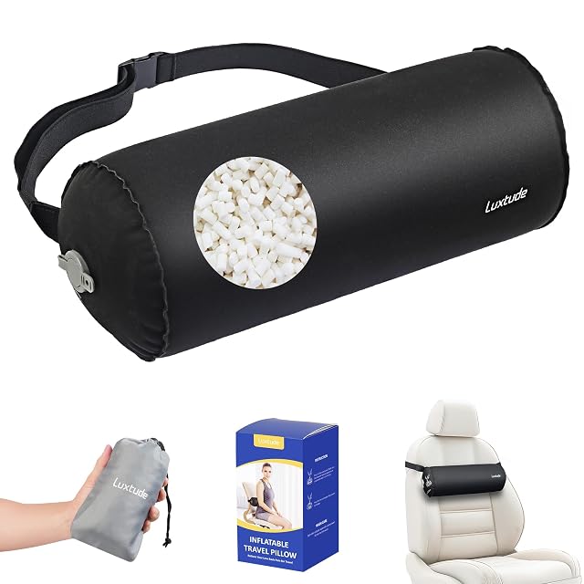 Luxtude Inflatable Lumbar Pillow for Airplane Travel Inflatable Lumbar Support Pillow for Car Office Chair Neck Roll Pillows
