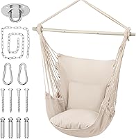 MoNiBloom Boho Macrame Hammock Chair with 2 Cushions & Side Pocket - 350 lbs Hanging Rope Swing for Indoor/Outdoor Relaxation