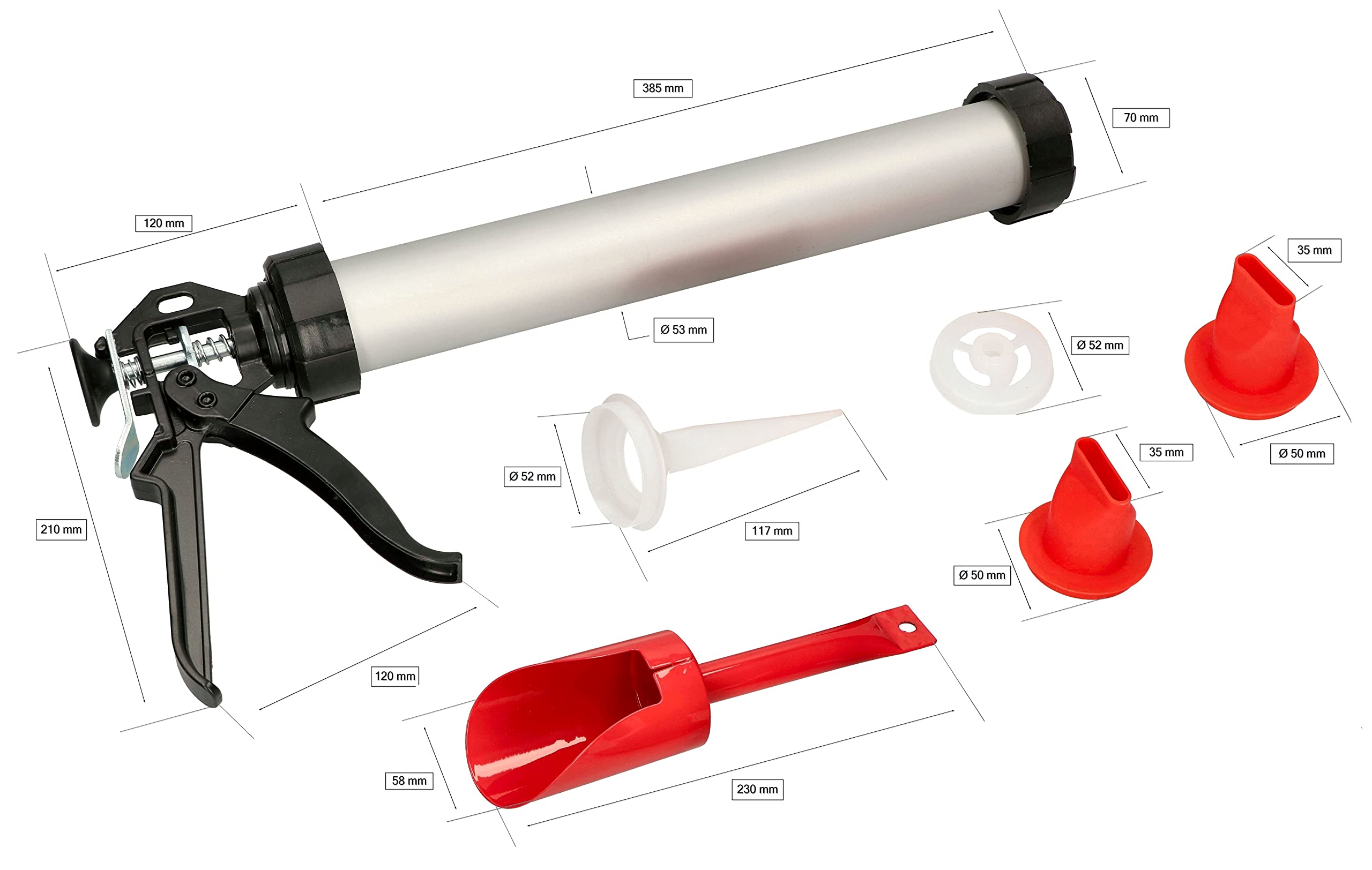 KOTARBAU® Pistola para lechada de mortero, Prensa de mortero 600 ml, Bomba de mortero con 3 boquillas, Pistola aplicadora mortero, Pistola mortero Juntas, Kit de Pistola